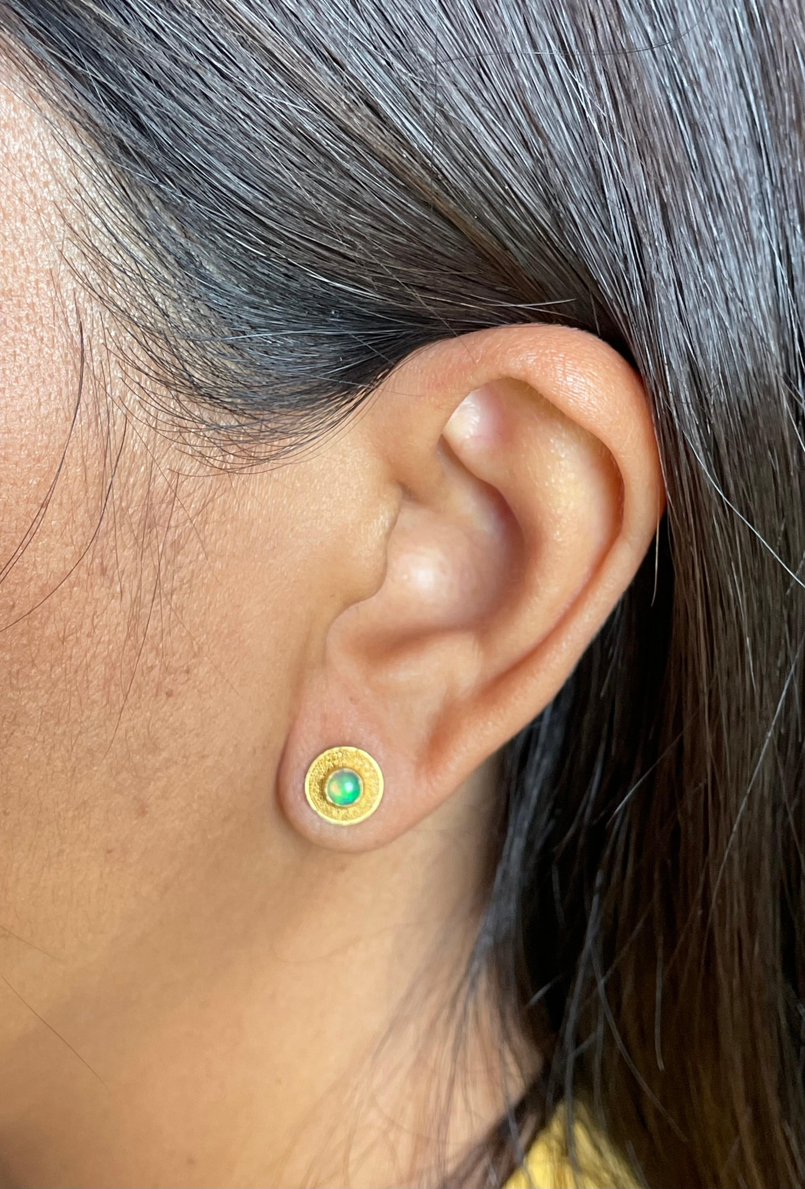 Steven Battelle Ethiopian Opal 22K Gold Granulated Post Earrings 1