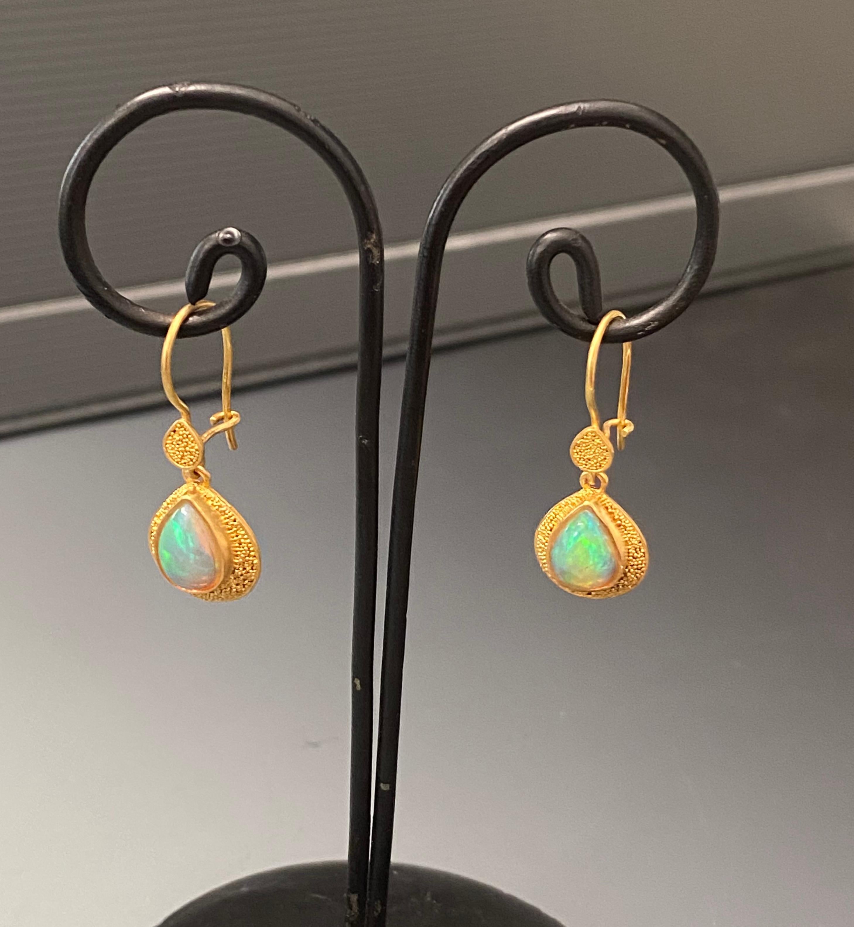 Contemporary Steven Battelle 1.9 Carats Ethiopian Opal 22K Gold Drop Earrings 