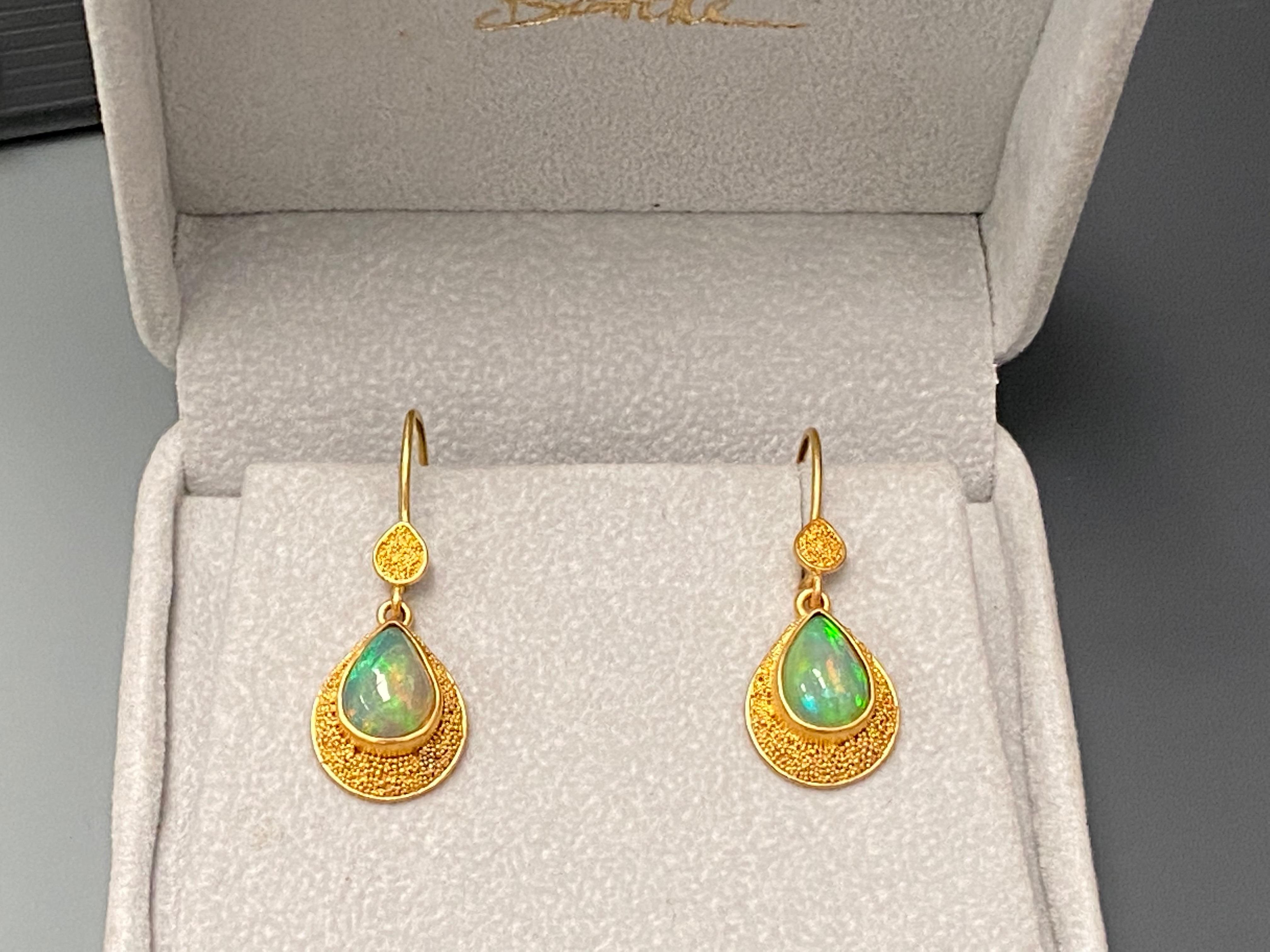 Steven Battelle 1.9 Carats Ethiopian Opal 22K Gold Drop Earrings  In New Condition In Soquel, CA