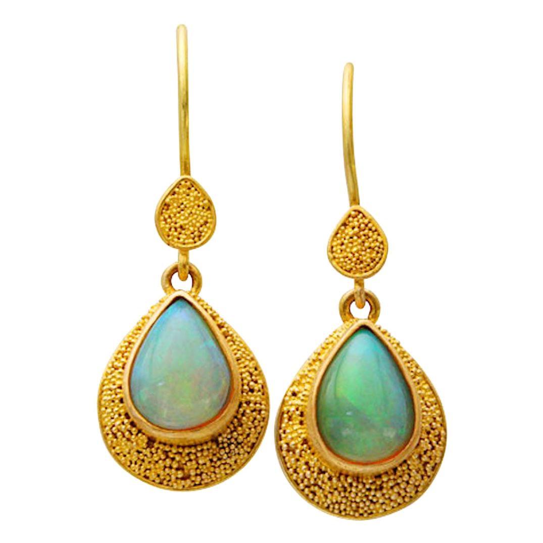 Steven Battelle 1.9 Carats Ethiopian Opal 22K Gold Drop Earrings 