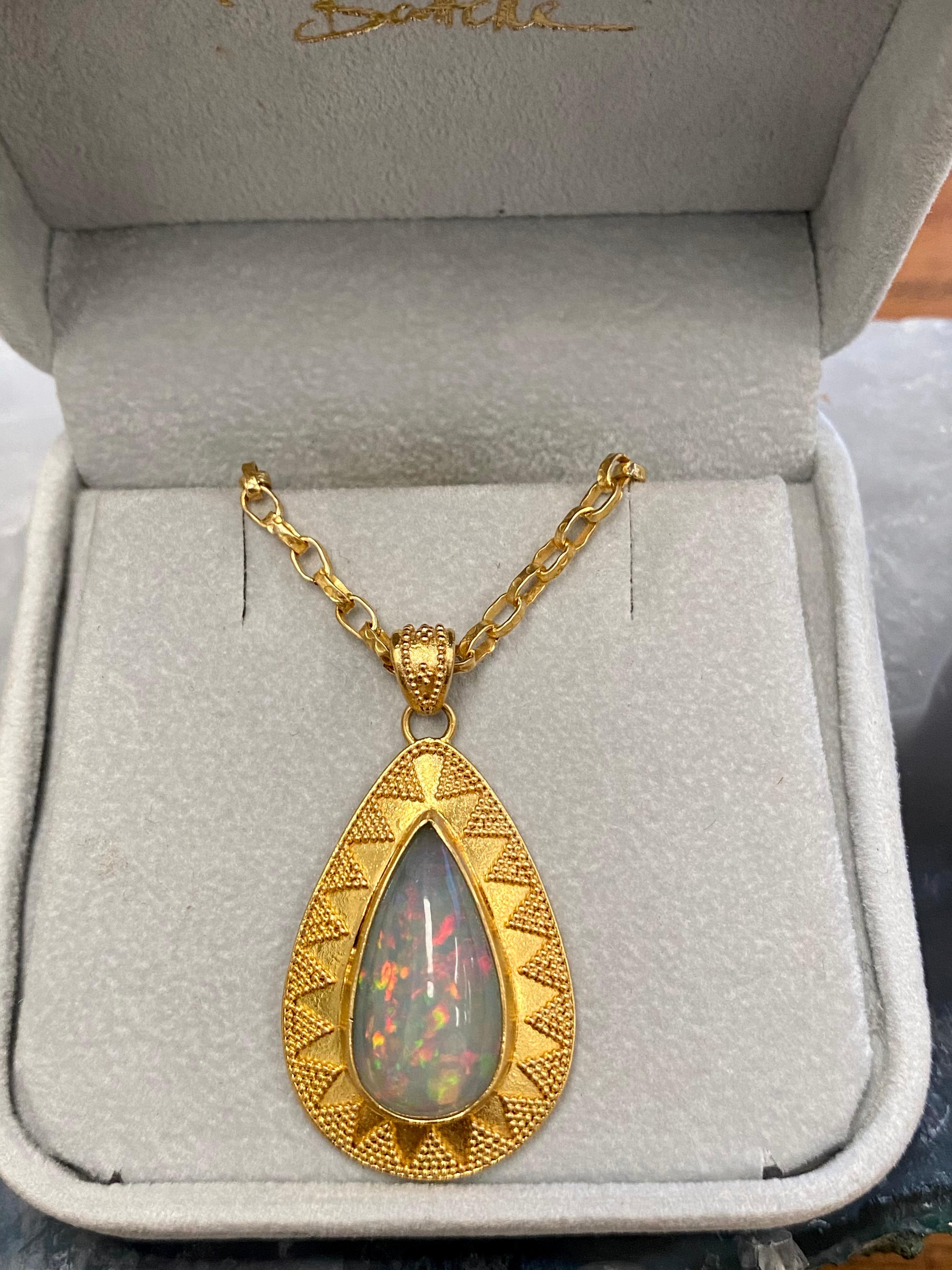 Contemporary Steven Battelle Ethiopian Opal Granulated 22k Gold Pendant
