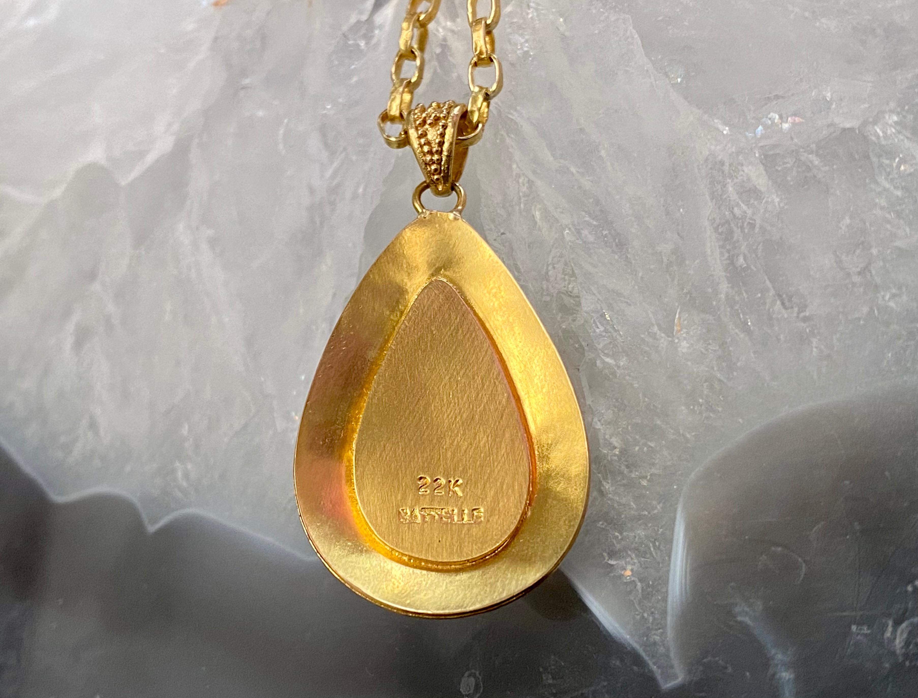 Cabochon Steven Battelle Ethiopian Opal Granulated 22k Gold Pendant