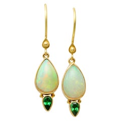 Steven Battelle Ethiopian Opal Tsavorite Wire Earrings 18K Gold