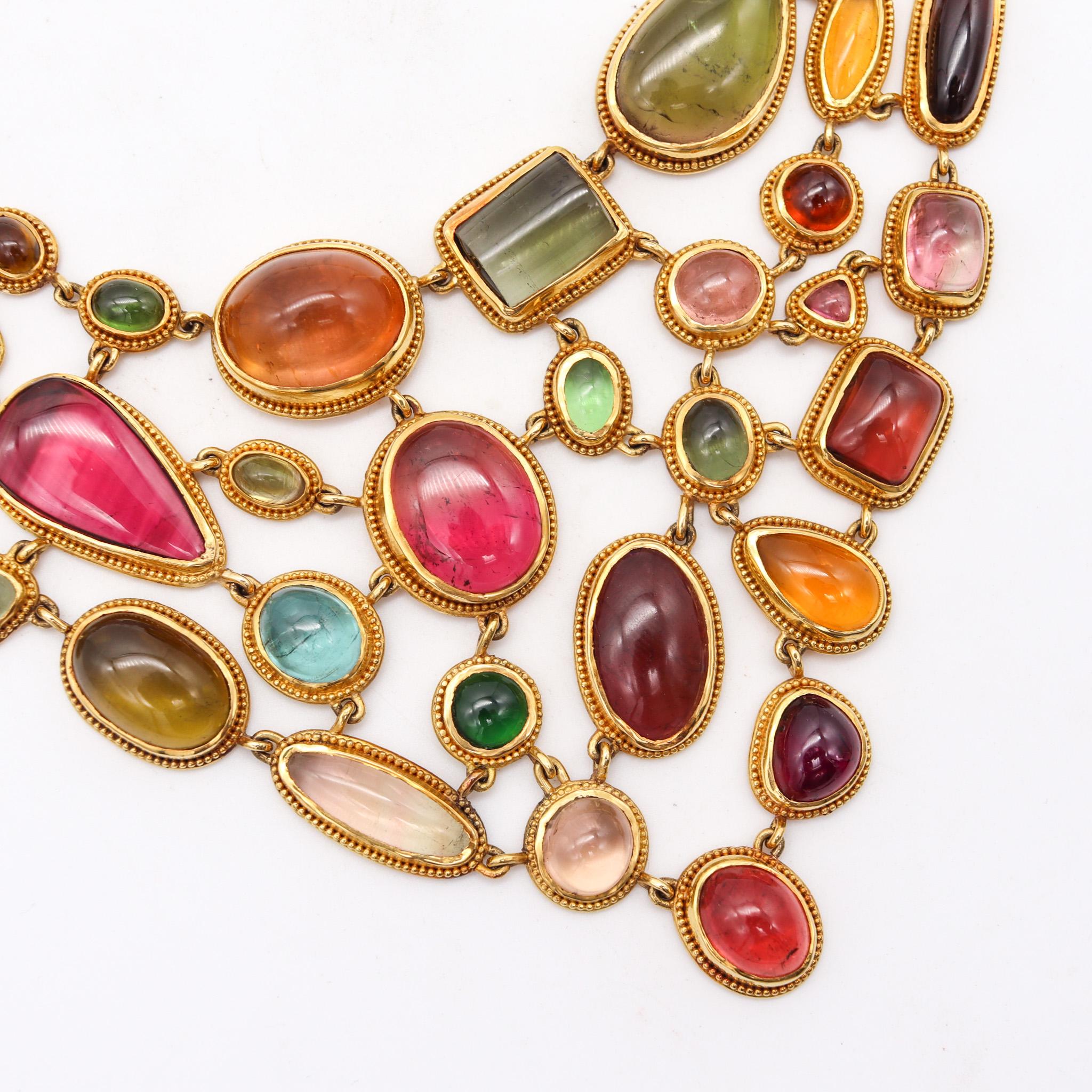 Artist Steven Battelle Festoon Necklace In 18Kt Yellow Gold With Multicolor Tourmalines For Sale