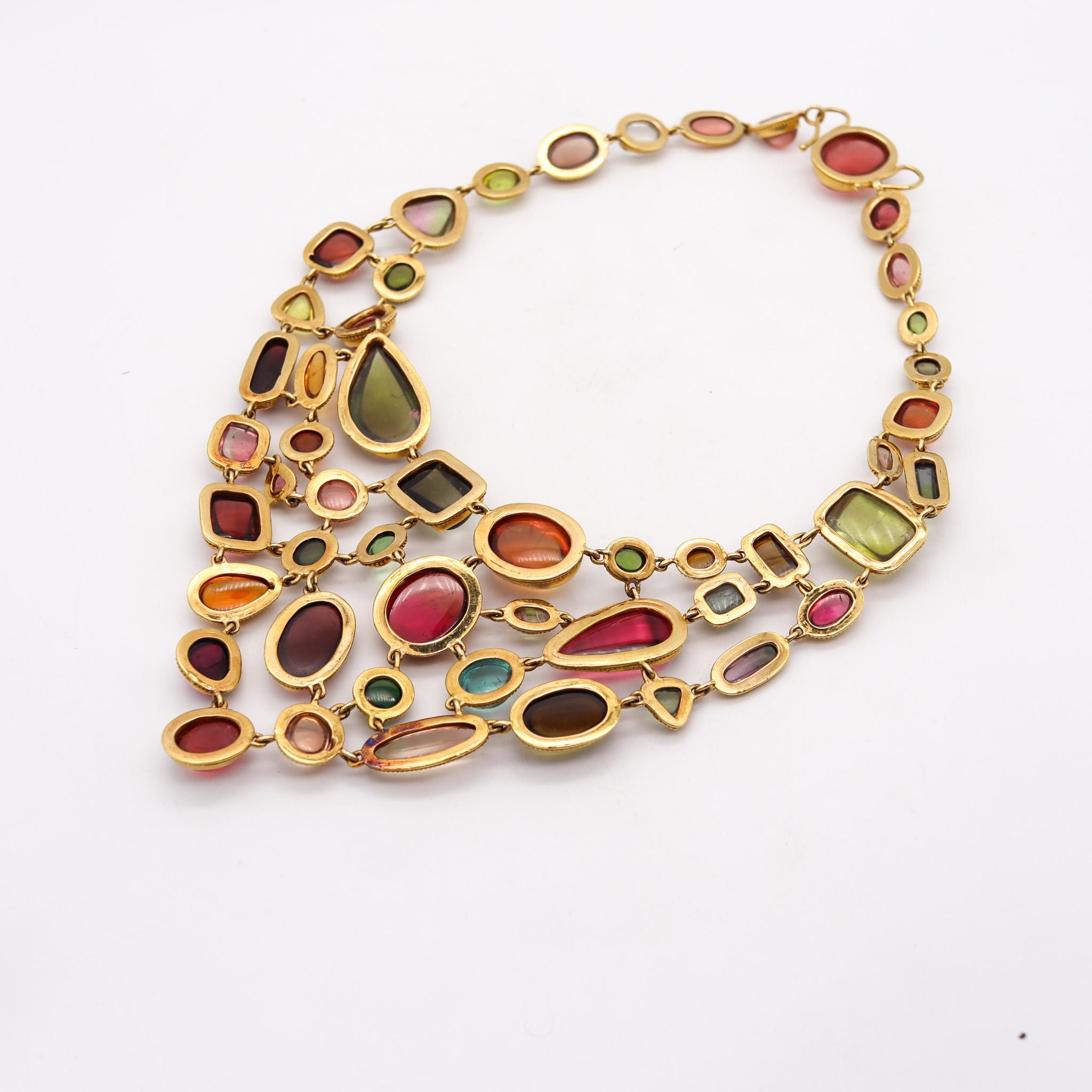 Steven Battelle Festoon Necklace In 18Kt Yellow Gold With Multicolor Tourmalines In Excellent Condition For Sale In Miami, FL