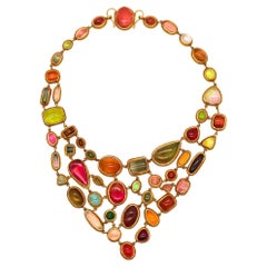 Vintage Steven Battelle Festoon Necklace In 18Kt Yellow Gold With Multicolor Tourmalines