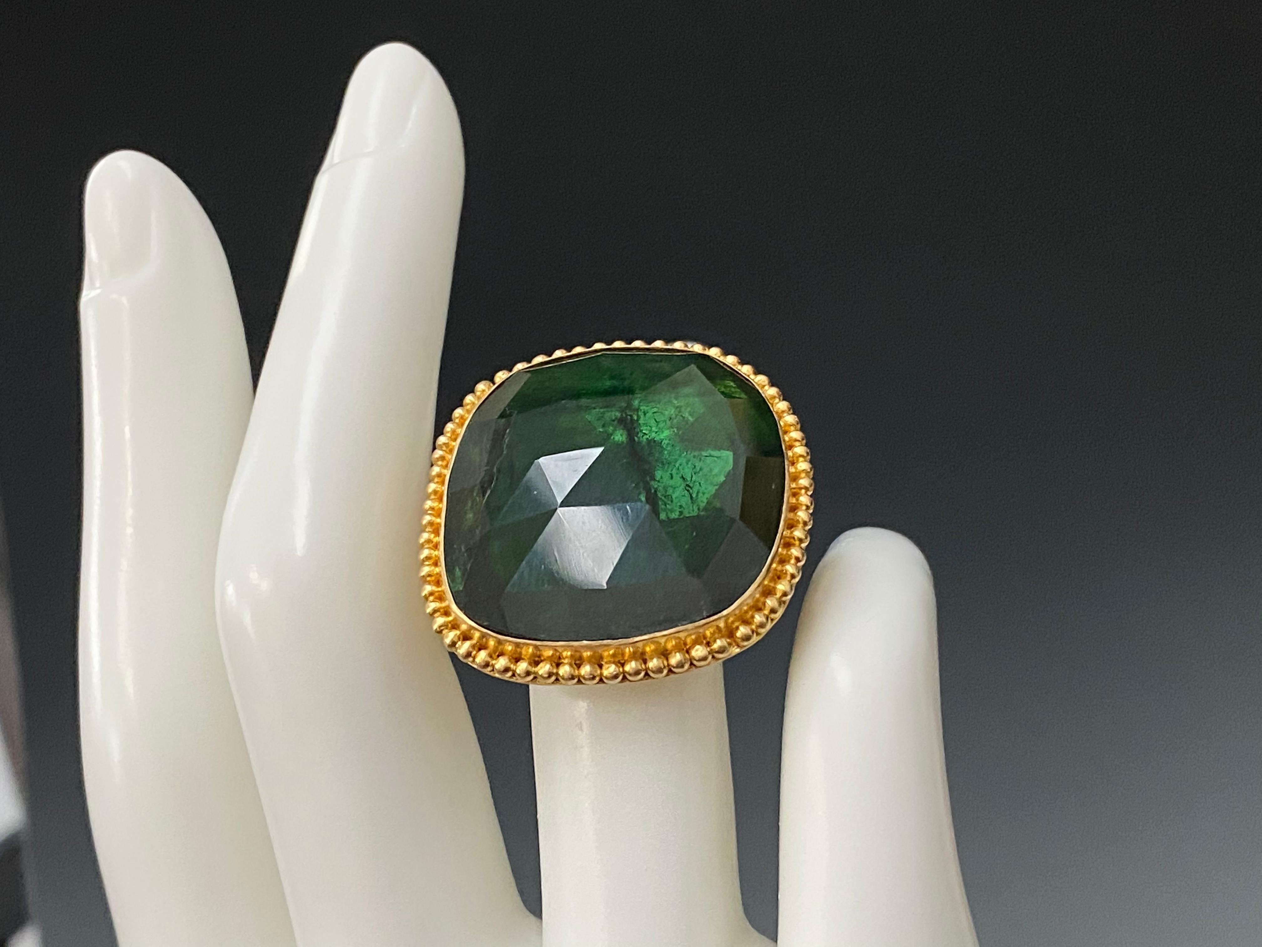 Mixed Cut Steven Battelle 40.3 Carats Green Tourmaline 18K Gold Cocktail Ring  For Sale