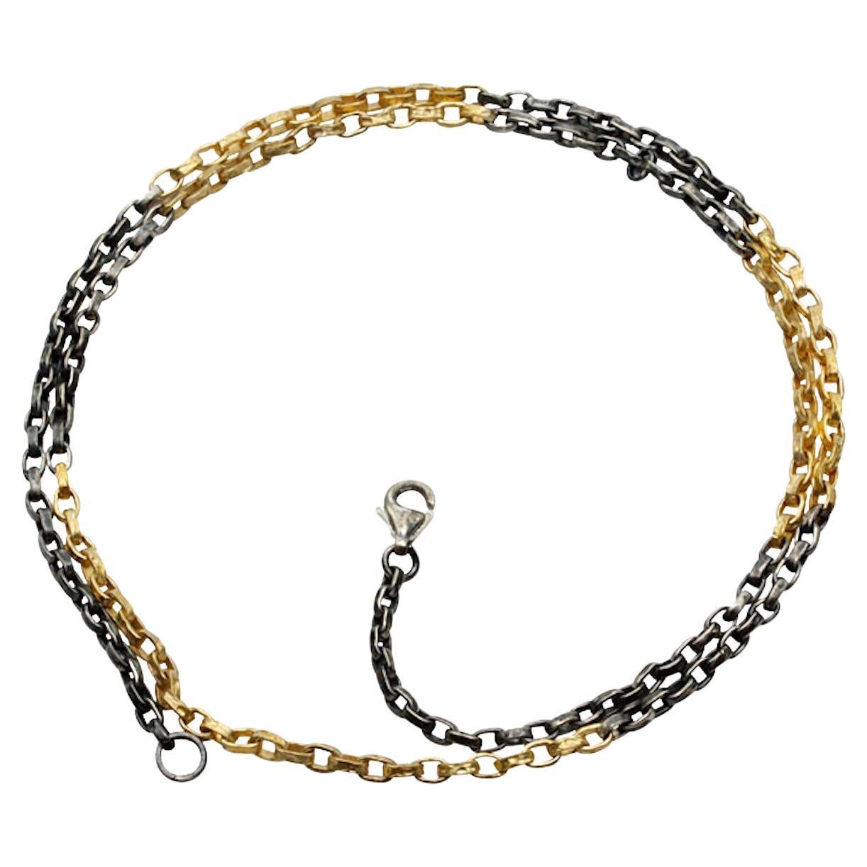 Steven Battelle : chaîne organique en argent oxydé et or 18 carats martelé à la main, 20"
