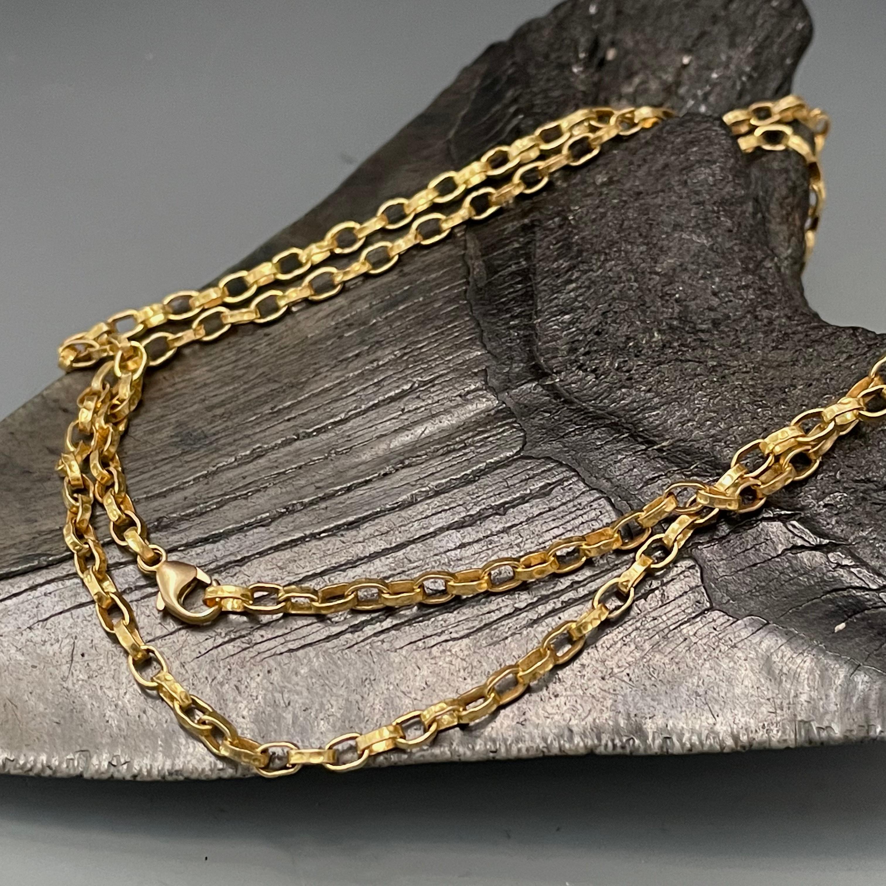Modern Steven Battelle Handmade Hammered 24 Inch Chain 18K Gold