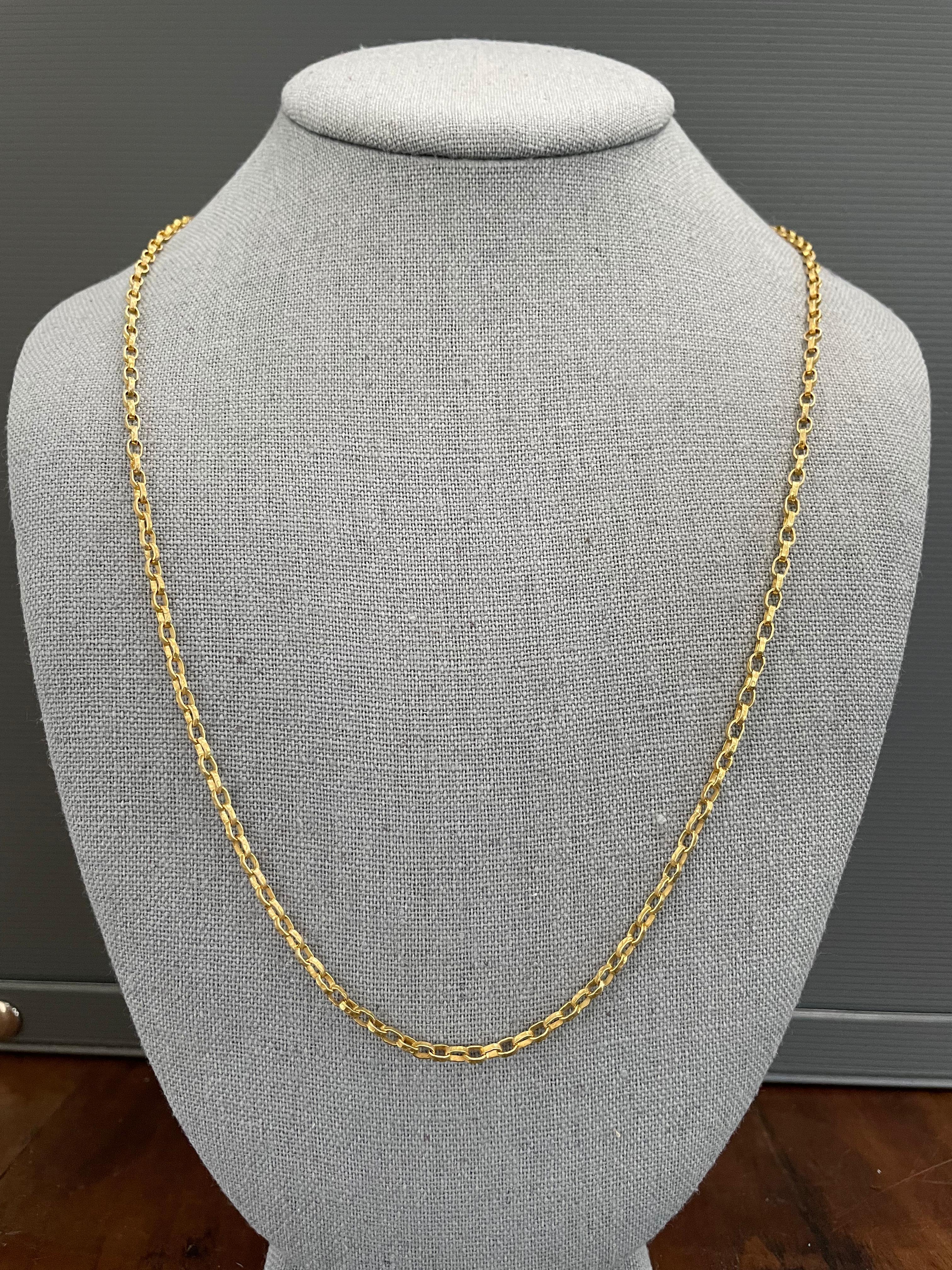 Women's or Men's Steven Battelle Handmade Hammered Mid-Weight Chain 18K Gold 18 Inch For Sale