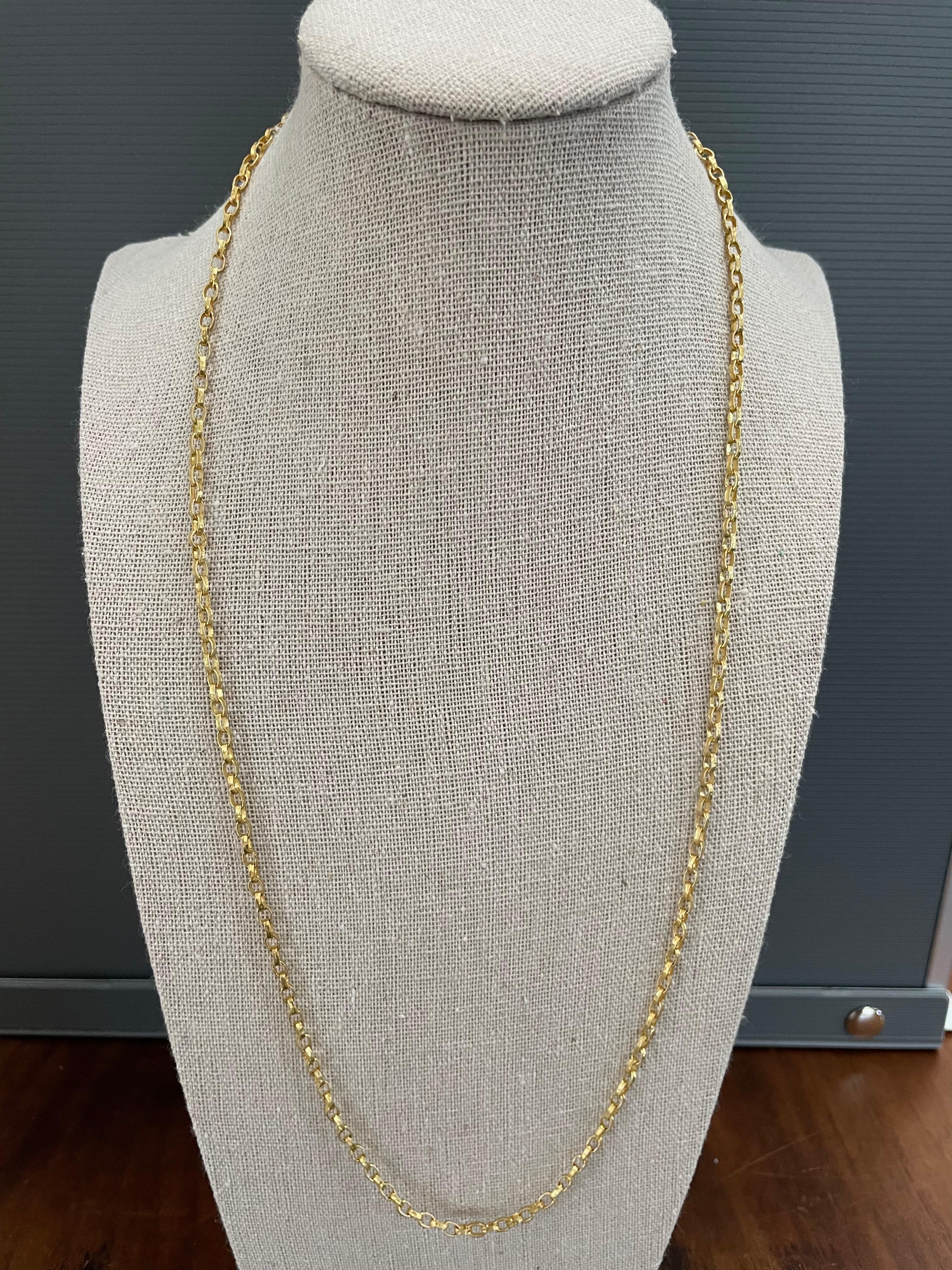 Steven Battelle Handmade Hammered Mid-Weight Chain 18K Gold 18 Inch For Sale 3