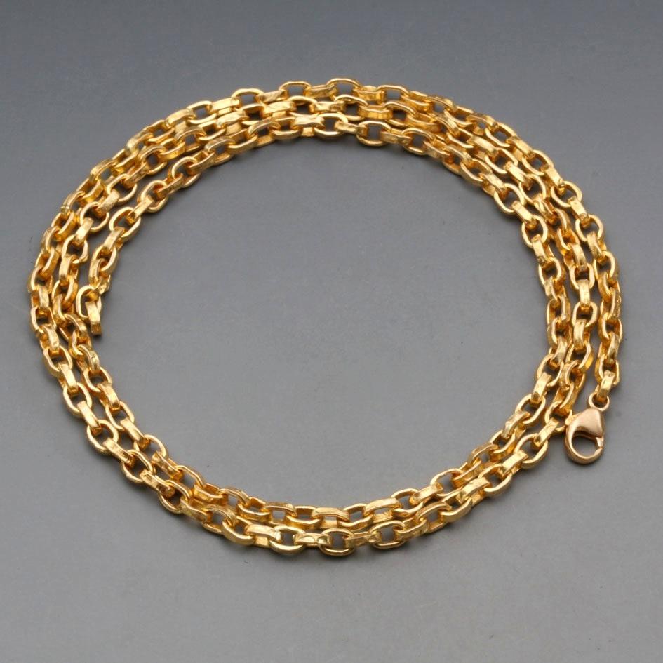 Steven Battelle Handmade Hammered Mid-Weight Chain 18K Gold 18 Inch For Sale 4