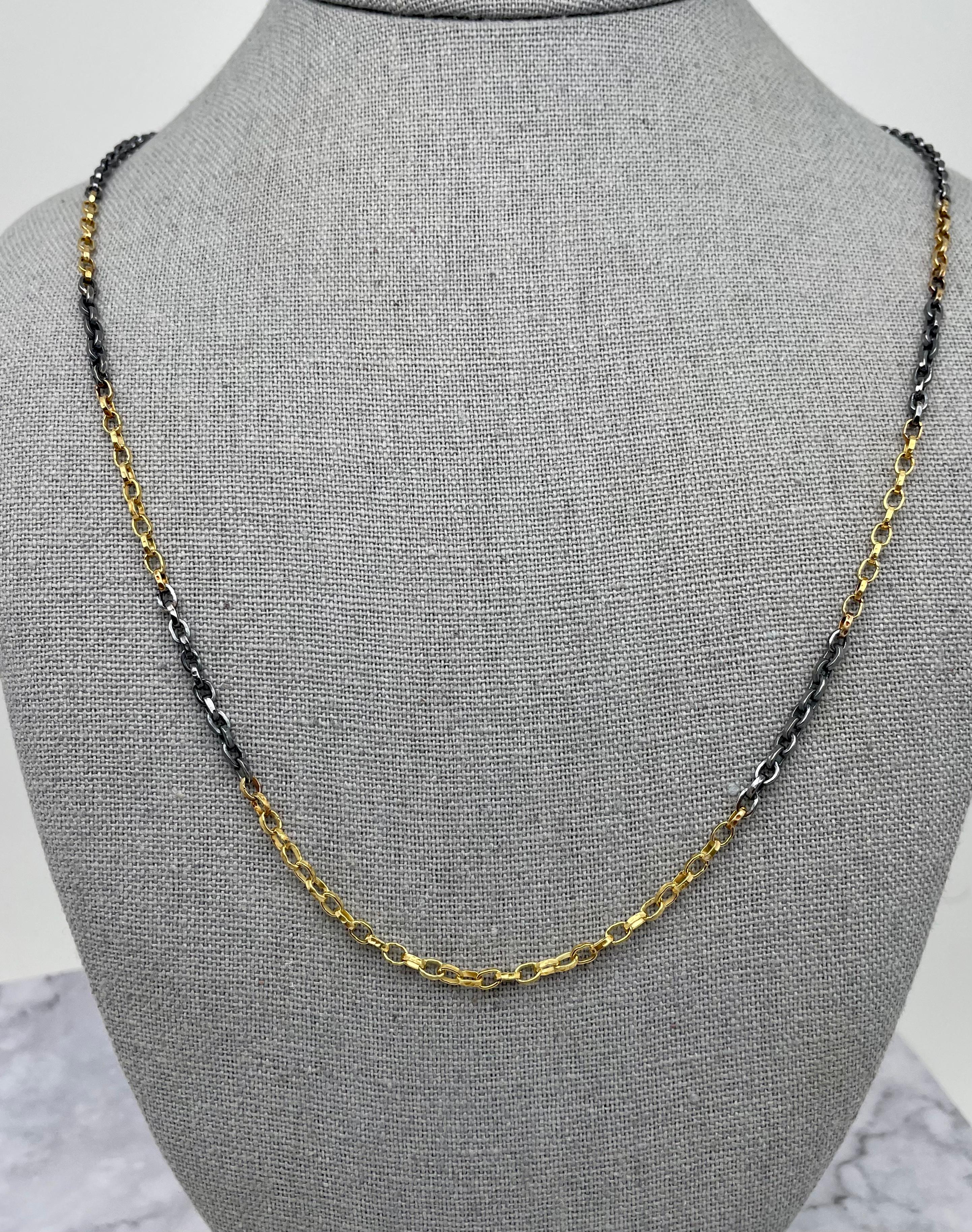 Contemporary Steven Battelle Handmade Hammered Mixed 18K Gold Oxidized Silver Chain