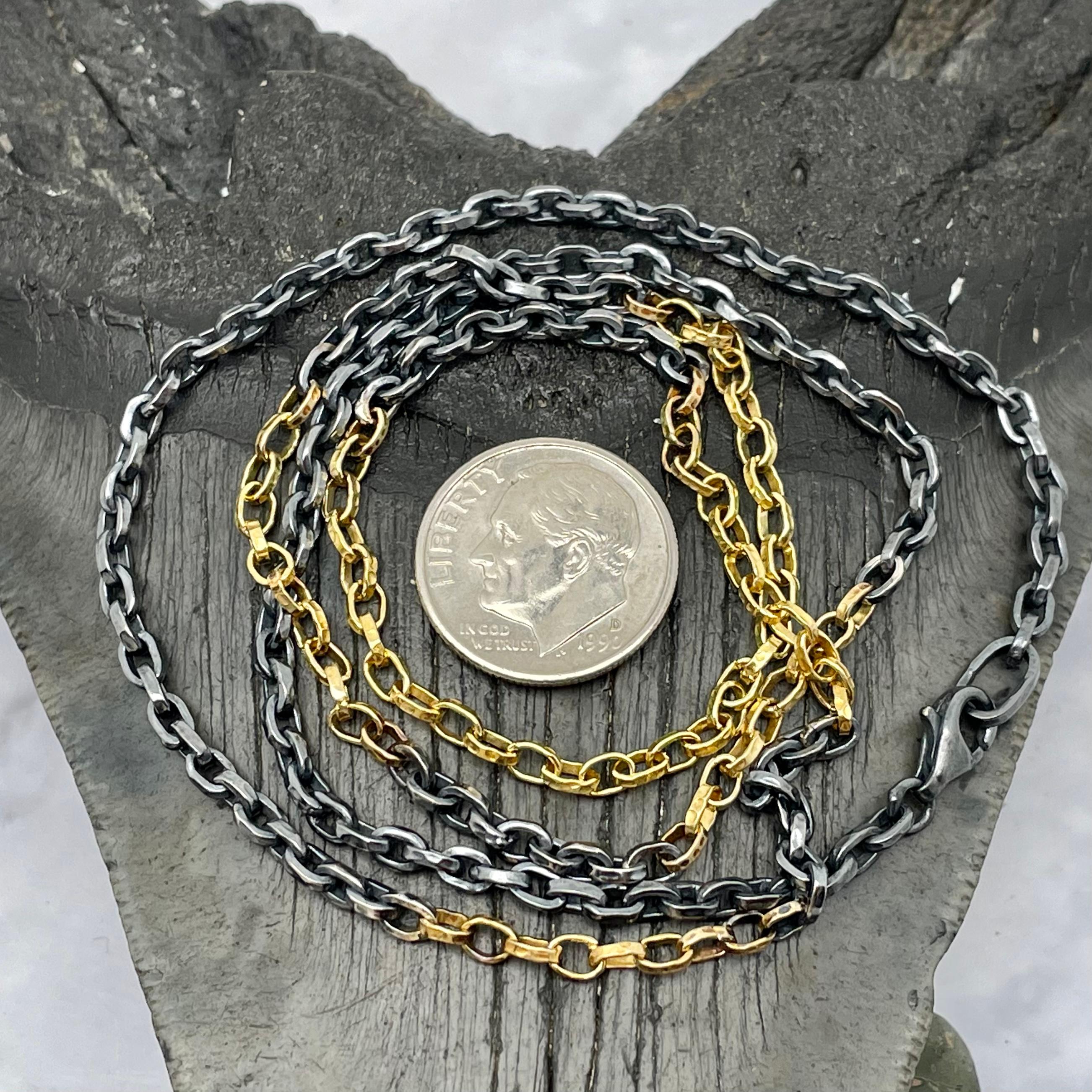 Steven Battelle Handmade Hammered Mixed 18K Gold Oxidized Silver Chain In New Condition In Soquel, CA