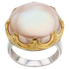 Steven Battelle Large Pink Pearl Silver/22K Gold Ring