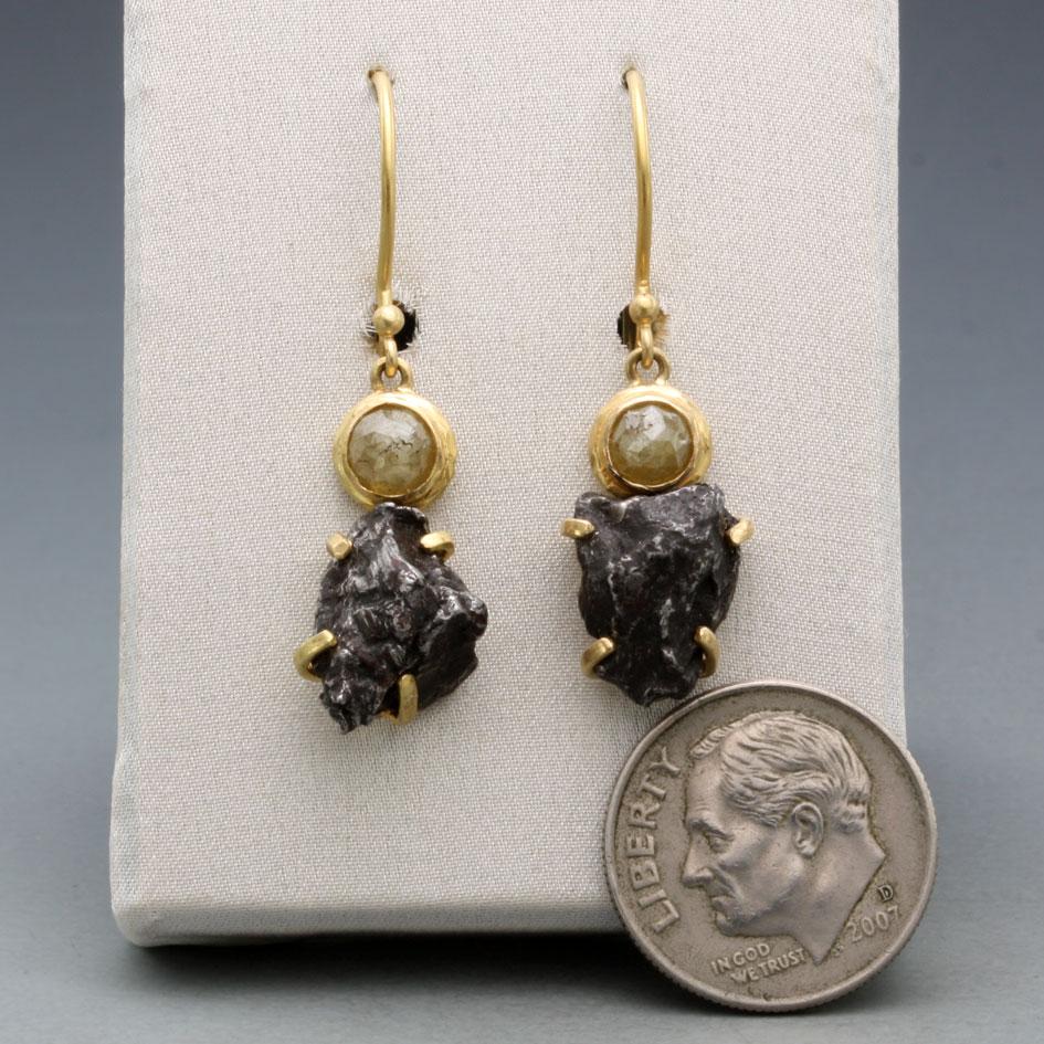 Rose Cut Steven Battelle Meteorite 1.5 Carat Natural Diamonds 18K Gold Wire Earrings For Sale
