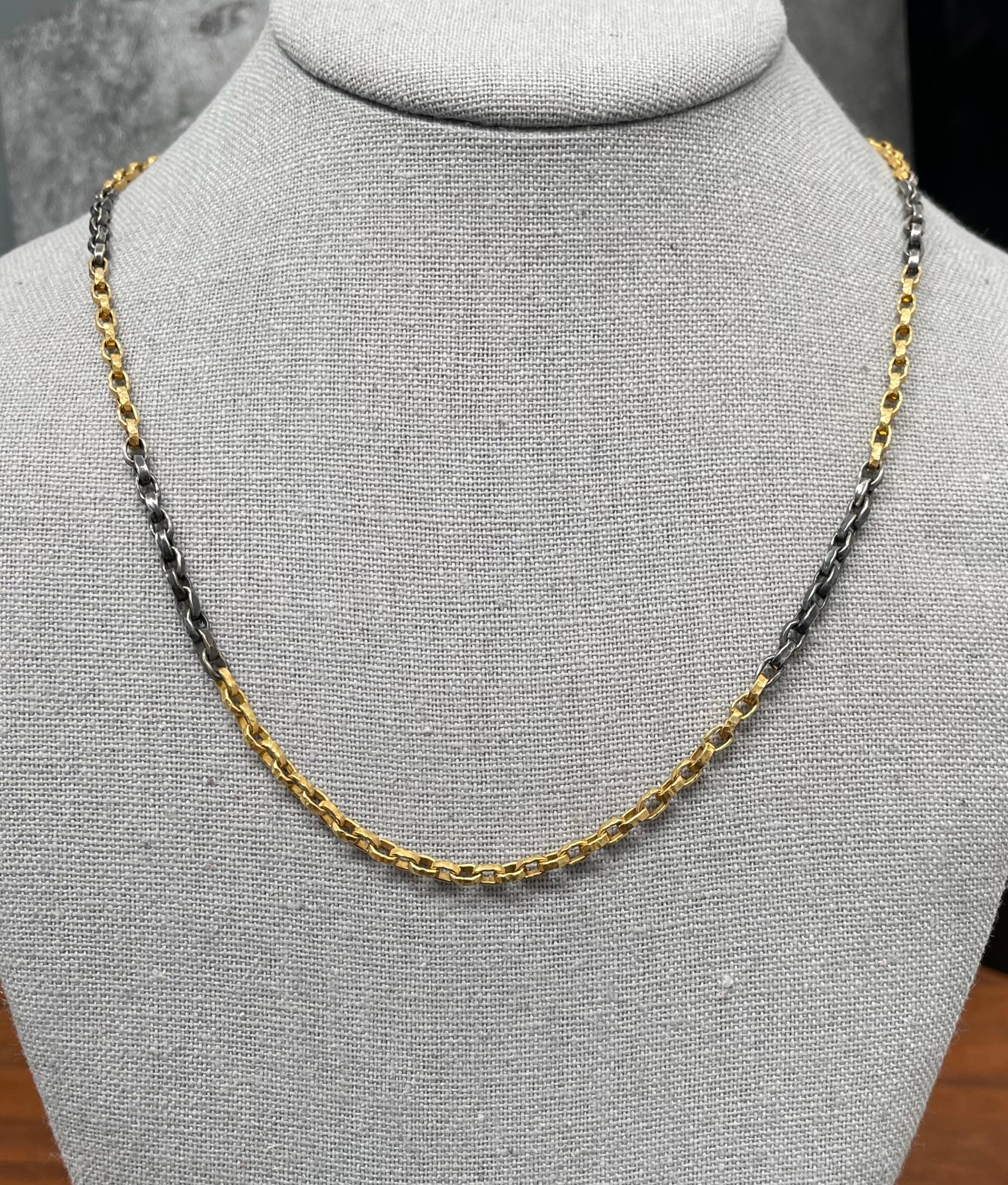 Contemporary Steven Battelle Mixed 18K Gold Oxidized Silver Handmade Chain For Sale
