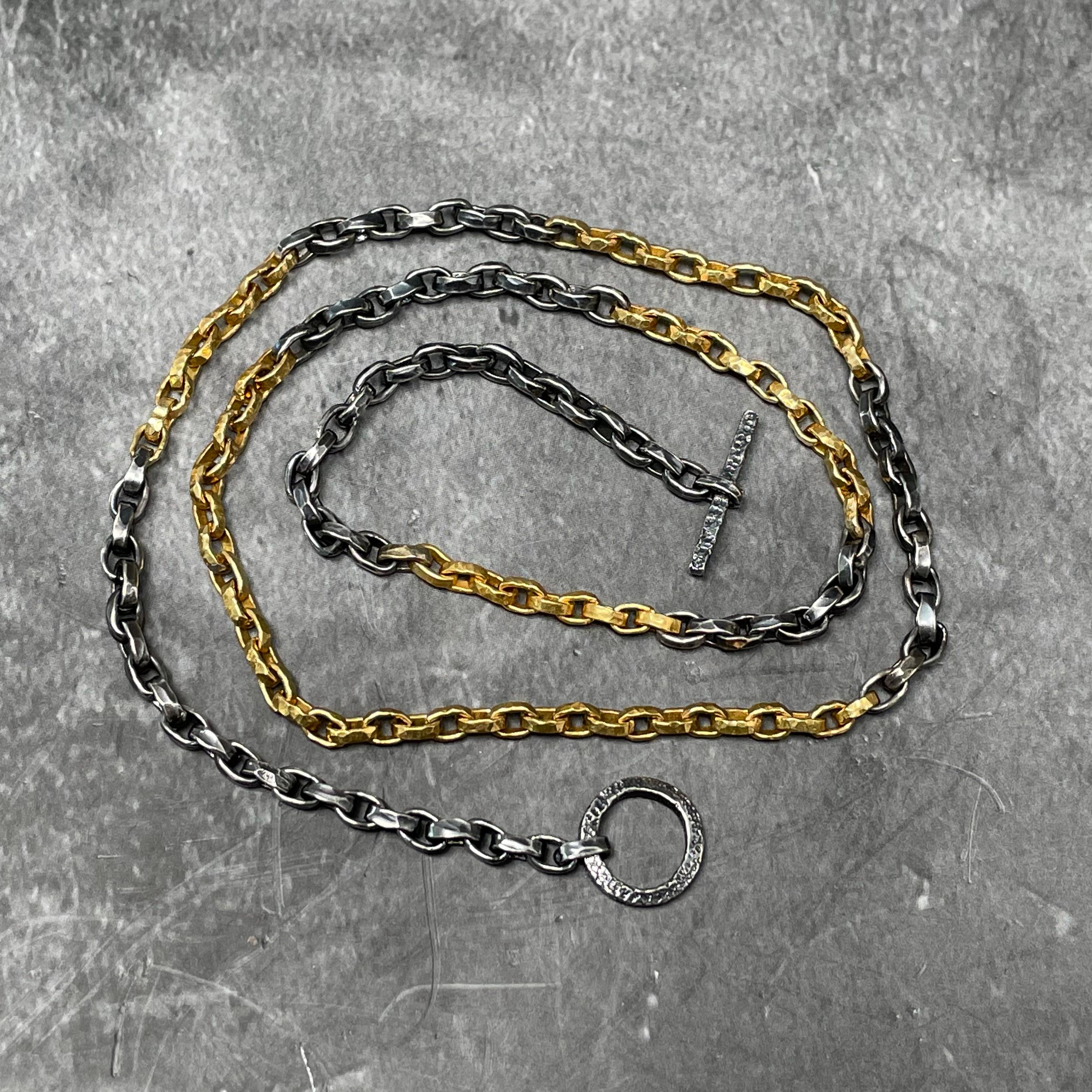 Steven Battelle Mixed 18K Gold Oxidized Silver Handmade Chain In New Condition For Sale In Soquel, CA