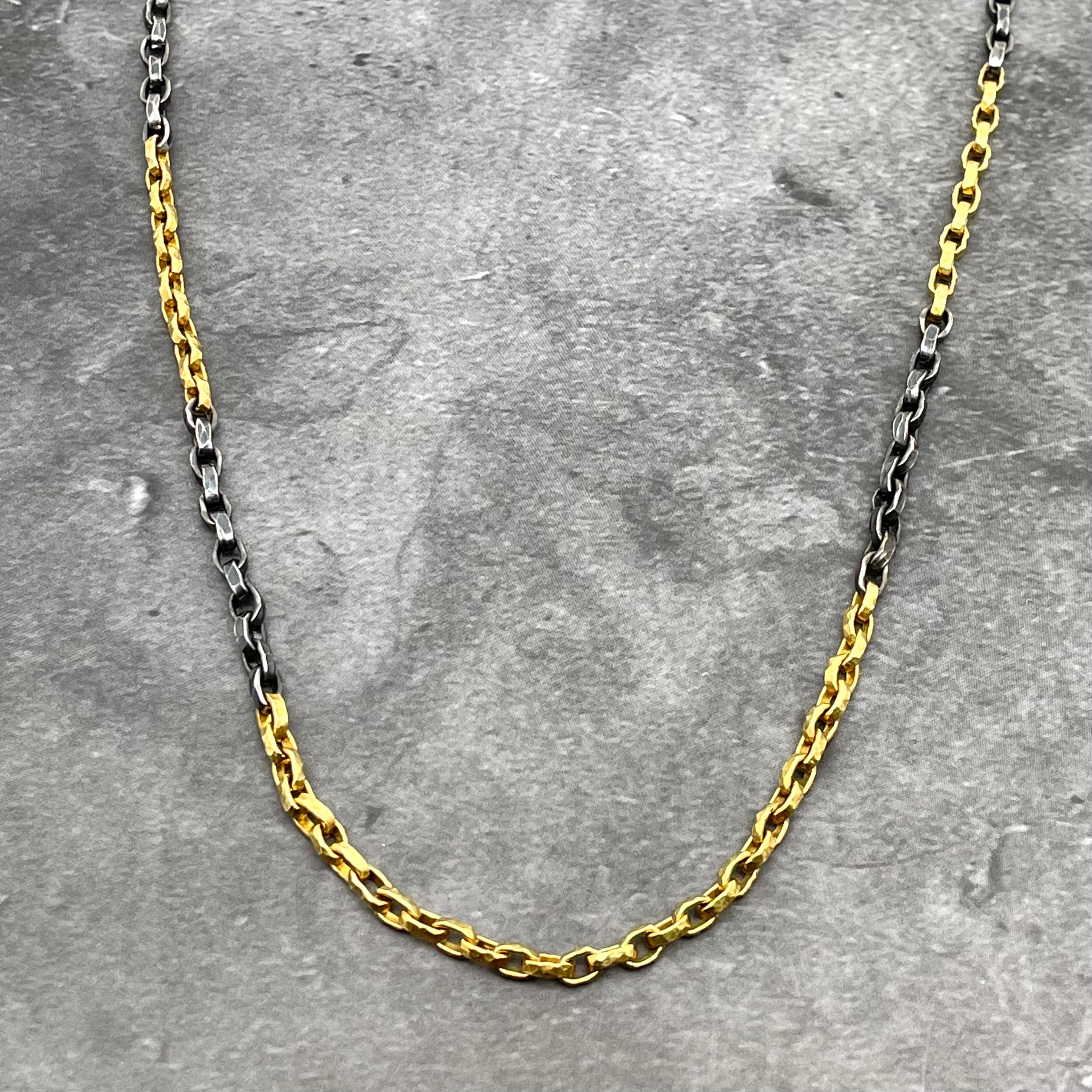 Steven Battelle Mixed 18K Gold Oxidized Silver Handmade Heavier Chain For Sale 2