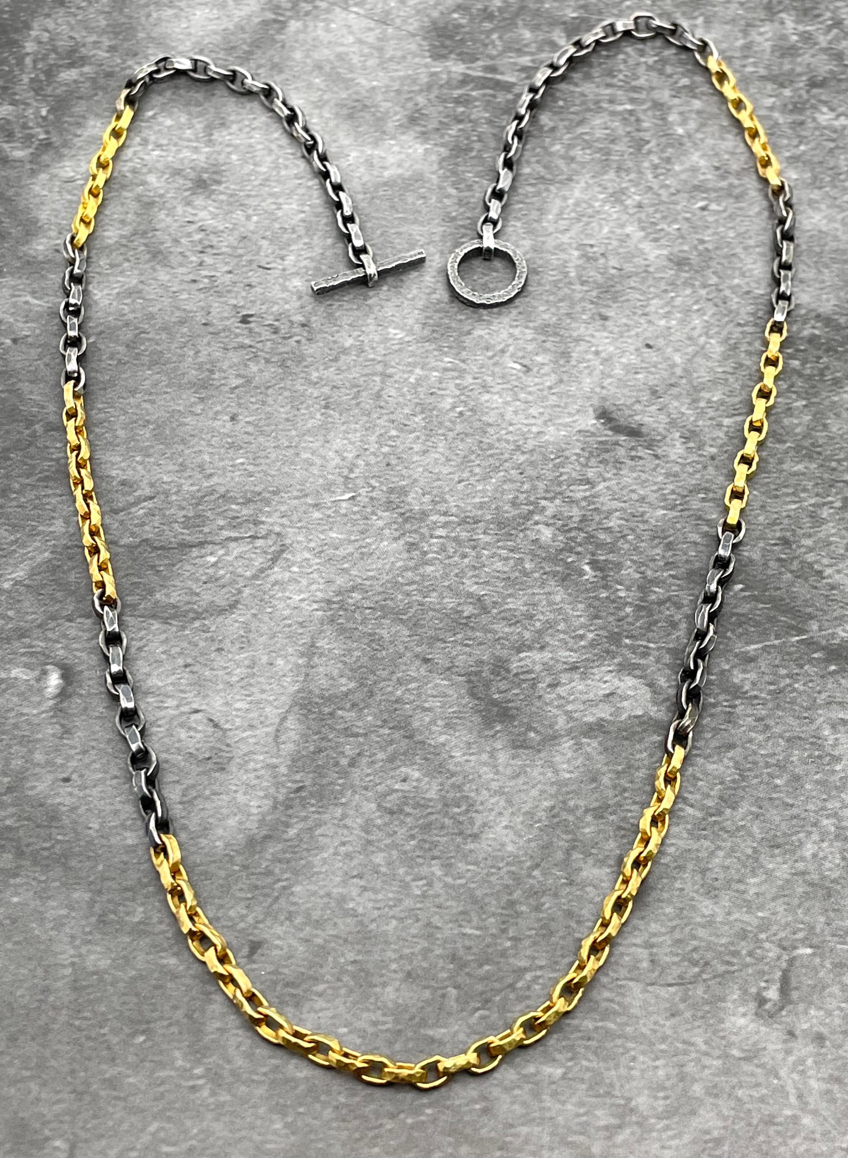 da uomo o donna Steven Battelle Catena mista in oro 18 carati ossidato e argento fatta a mano più pesante in vendita