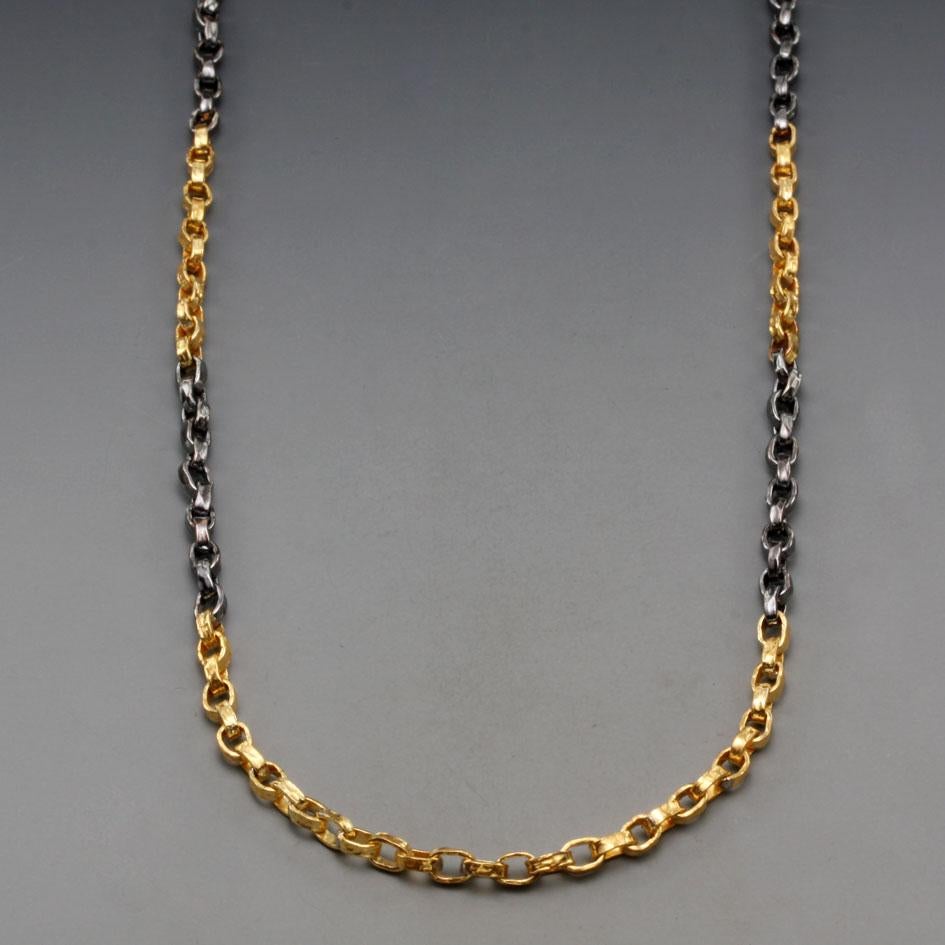 Contemporary Steven Battelle Mixed 18K Gold Oxidized Silver Handmade Heavier Chain For Sale