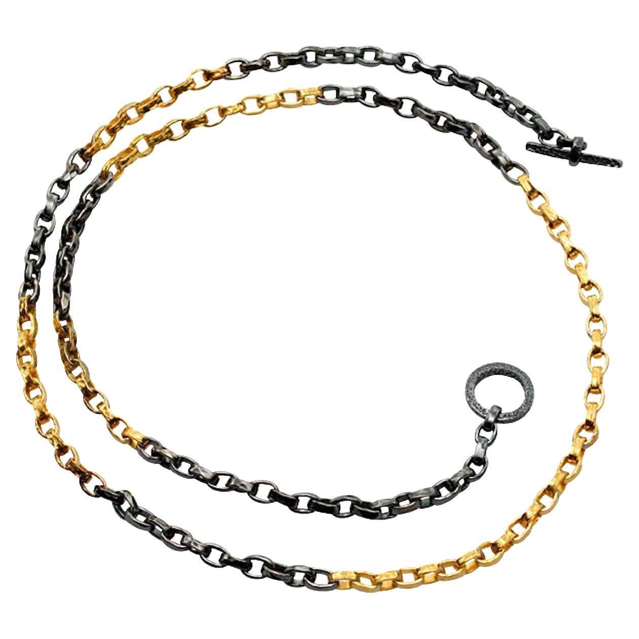 Steven Battelle Mixed 18K Gold Oxidized Silver Handmade Heavier Chain