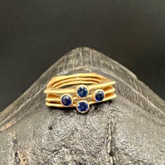 Steven Battelle Multi-Band Blue Sapphires 18K Gold Ring
