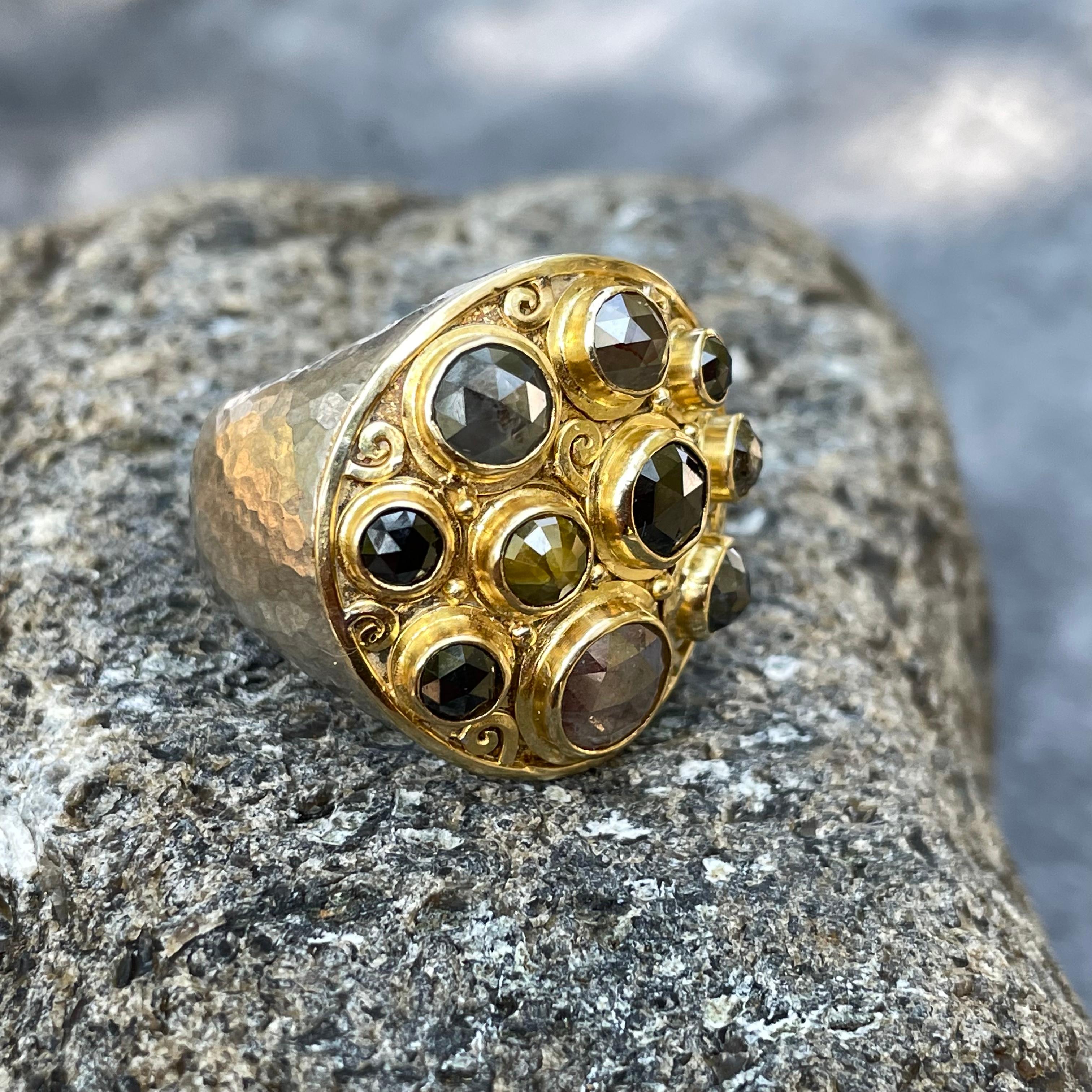 Steven Battelle Anello con diamanti grezzi taglio rosa multipli in oro e argento 18 carati in vendita 1