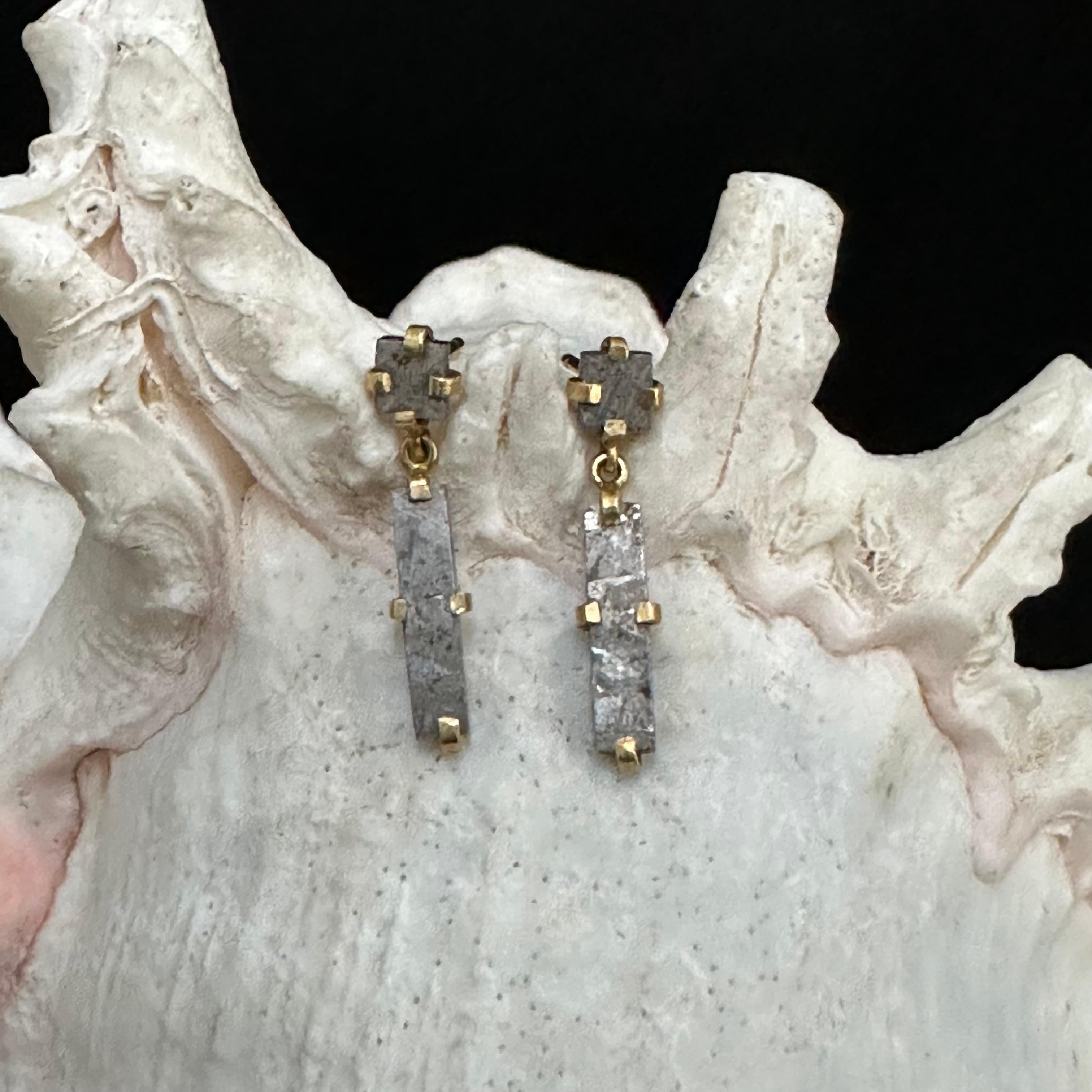 Steven Battelle Namibia Gibeon Meteorite 18K Gold Post Earrings For Sale 2