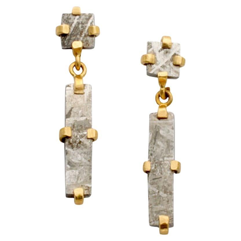 Steven Battelle Namibia Gibeon Meteorite 18K Gold Post Earrings For Sale