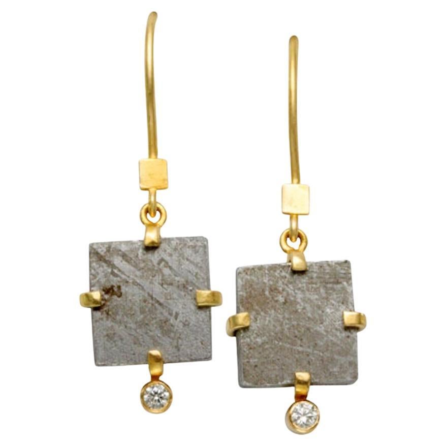 Steven Battelle Namibia Gibeon Meteorite Diamond 18K Gold Post Earrings