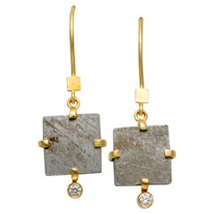 Steven Battelle Namibia Gibeon Meteorite Diamond 18K Gold Post Earrings