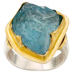 Steven Battelle Natural 10.5 Carats Aquamarine 18K Gold Sterling Silver Ring