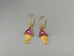 Steven Battelle 4.9 Carats Pink Tourmaline Triangle Drop Earrings 22K Gold