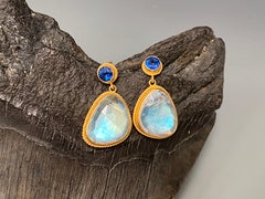 Steven Battelle Rainbow Moonstone and Kyanite 18k Post Earrings