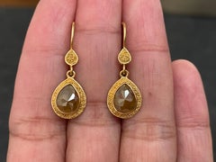Steven Battelle 2.6 Carats Rose Cut Colored Diamond 22K Gold Drop Earrings