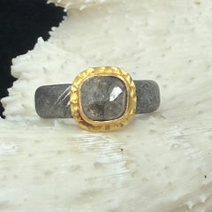Steven Battelle Rough Diamond 18K Gold Gibeon Meteorite Ring