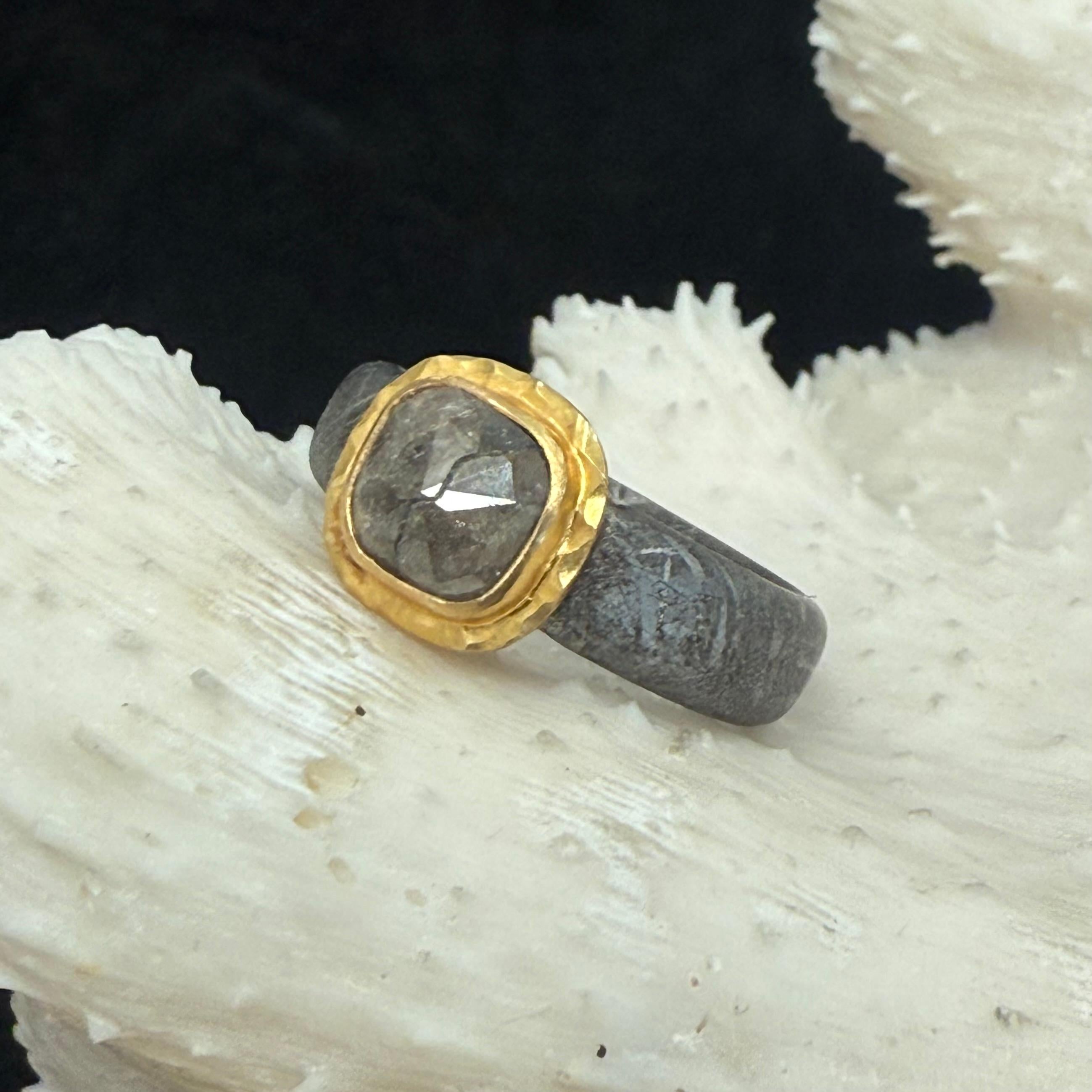 Steven Battelle Rough Diamond 18K Gold Gibeon Meteorite Ring im Zustand „Neu“ im Angebot in Soquel, CA