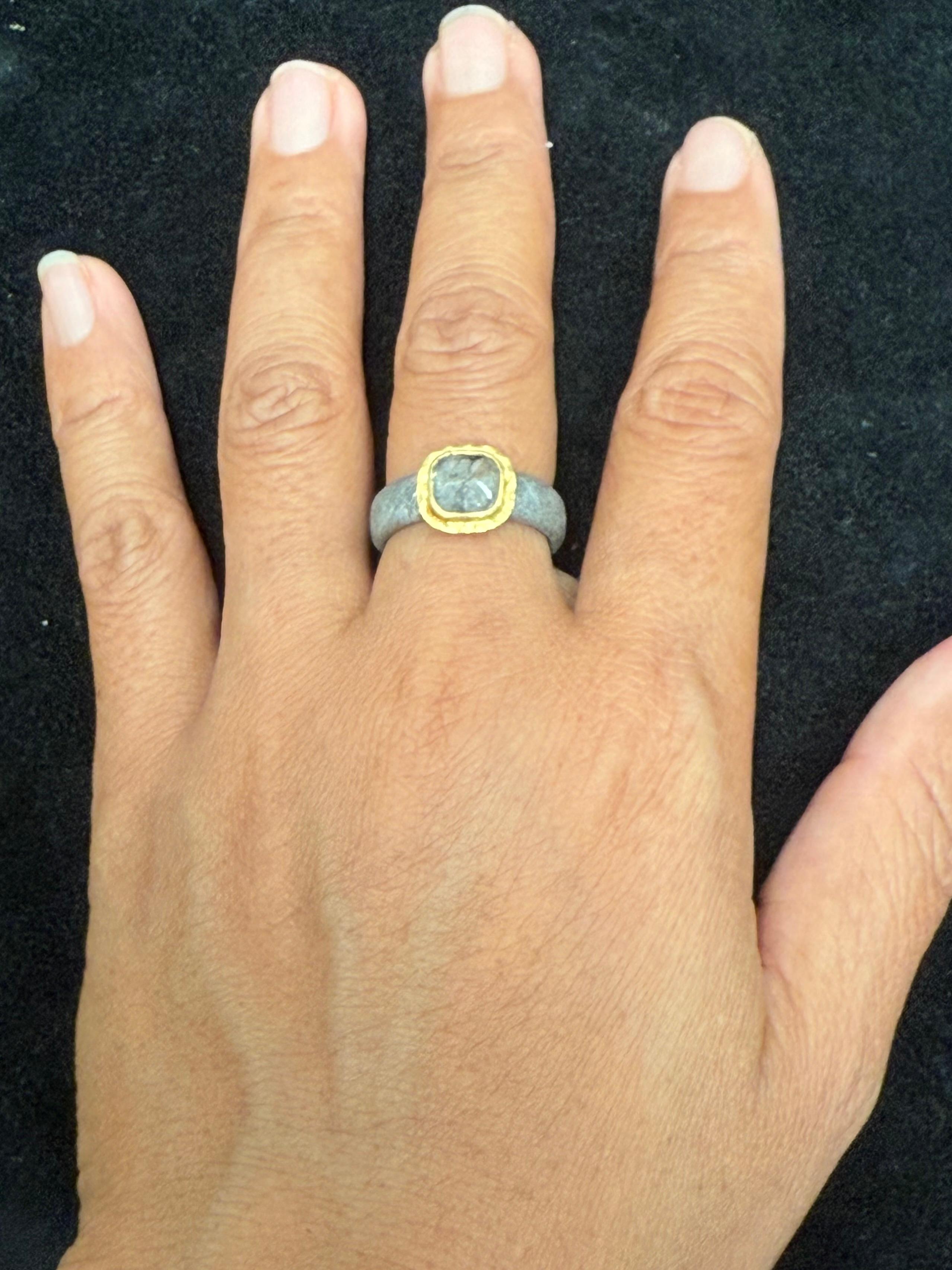 Steven Battelle Rough Diamond 18K Gold Gibeon Meteorite Ring im Angebot 1