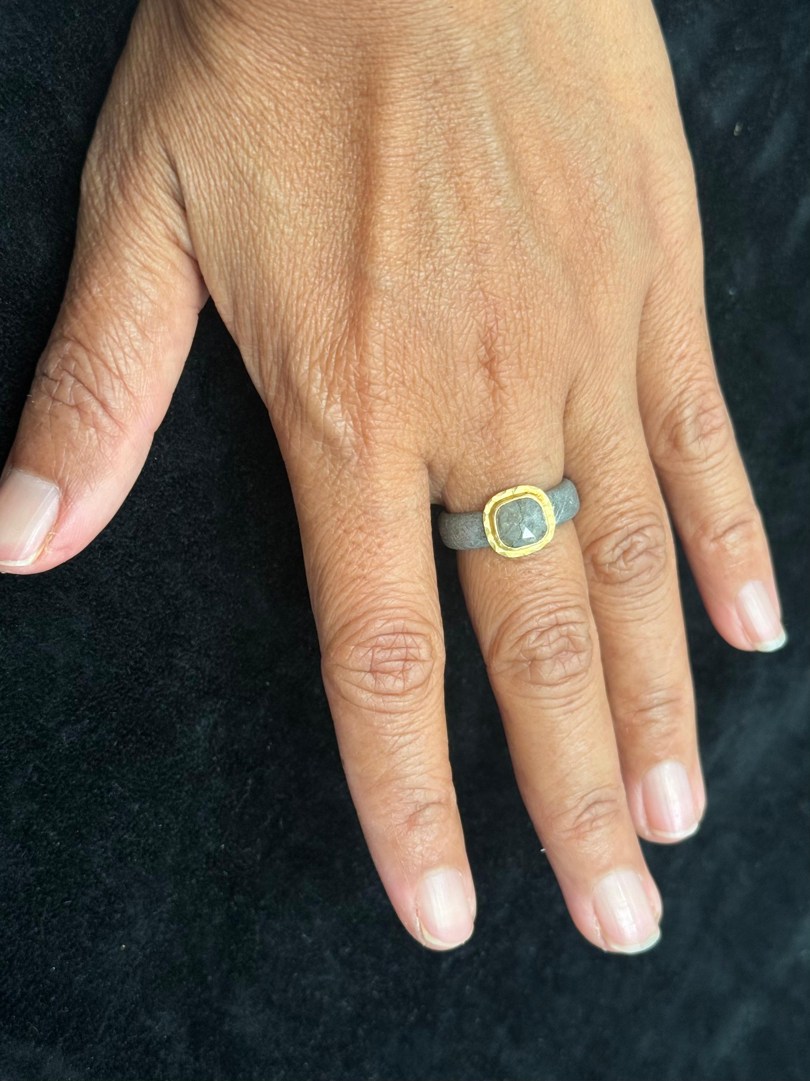 Steven Battelle Rough Diamond 18K Gold Gibeon Meteorite Ring im Angebot 3