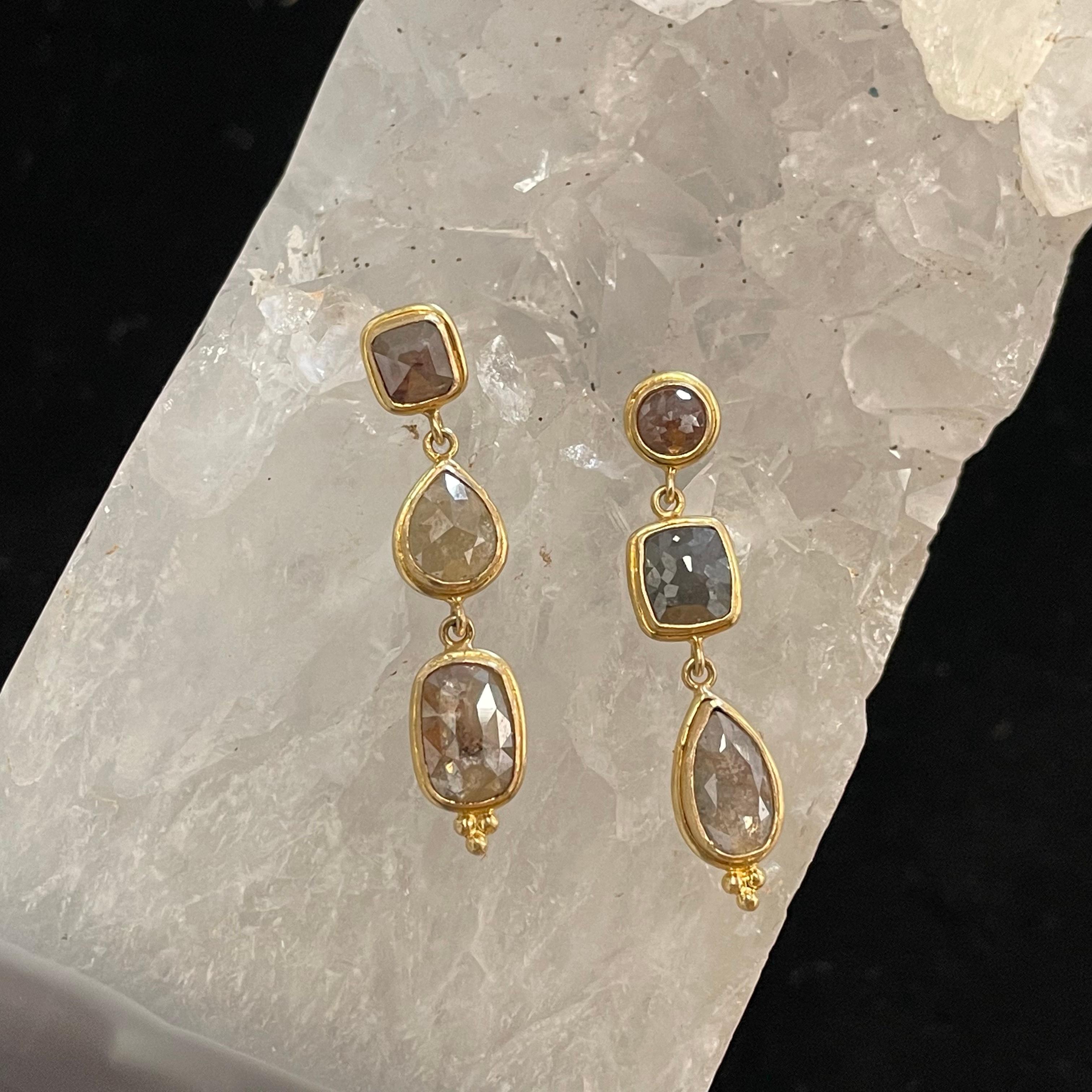 Steven Battelle Rough Diamonds Multicolor Mixed Shape Post Earrings 18k In New Condition For Sale In Soquel, CA