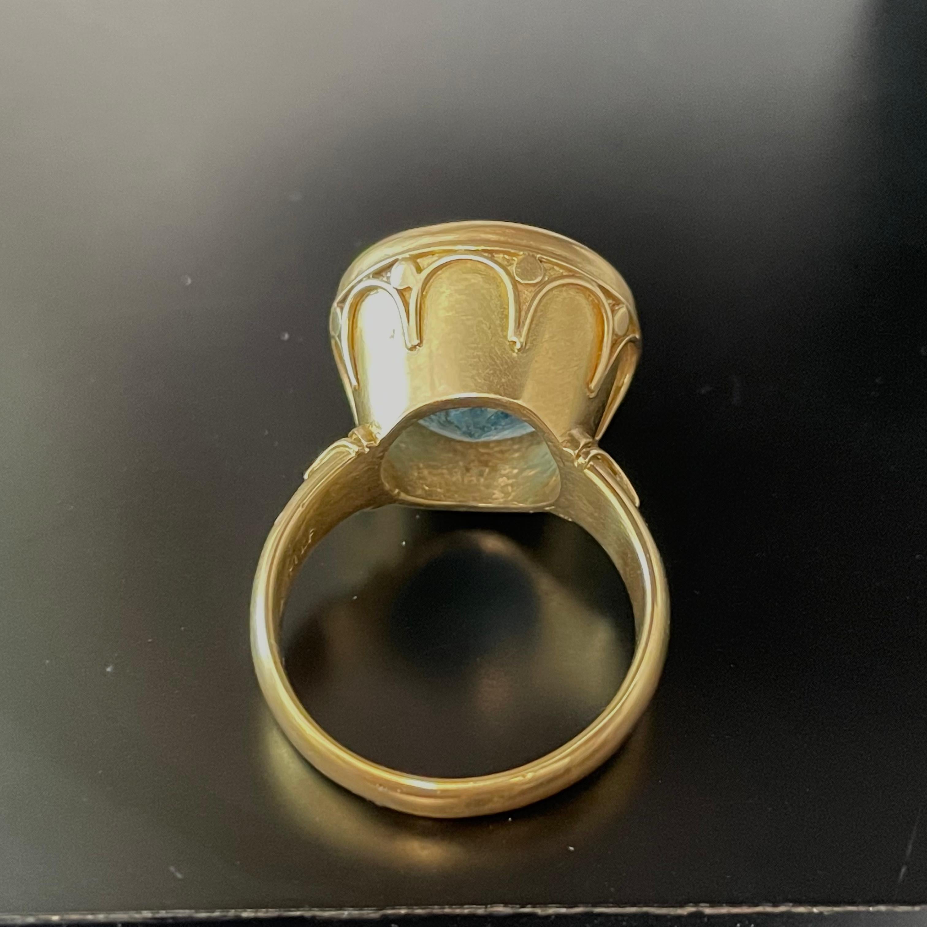 Steven Battelle Round 15.5 Carats Aquamarine 18K Gold Ring  For Sale 5