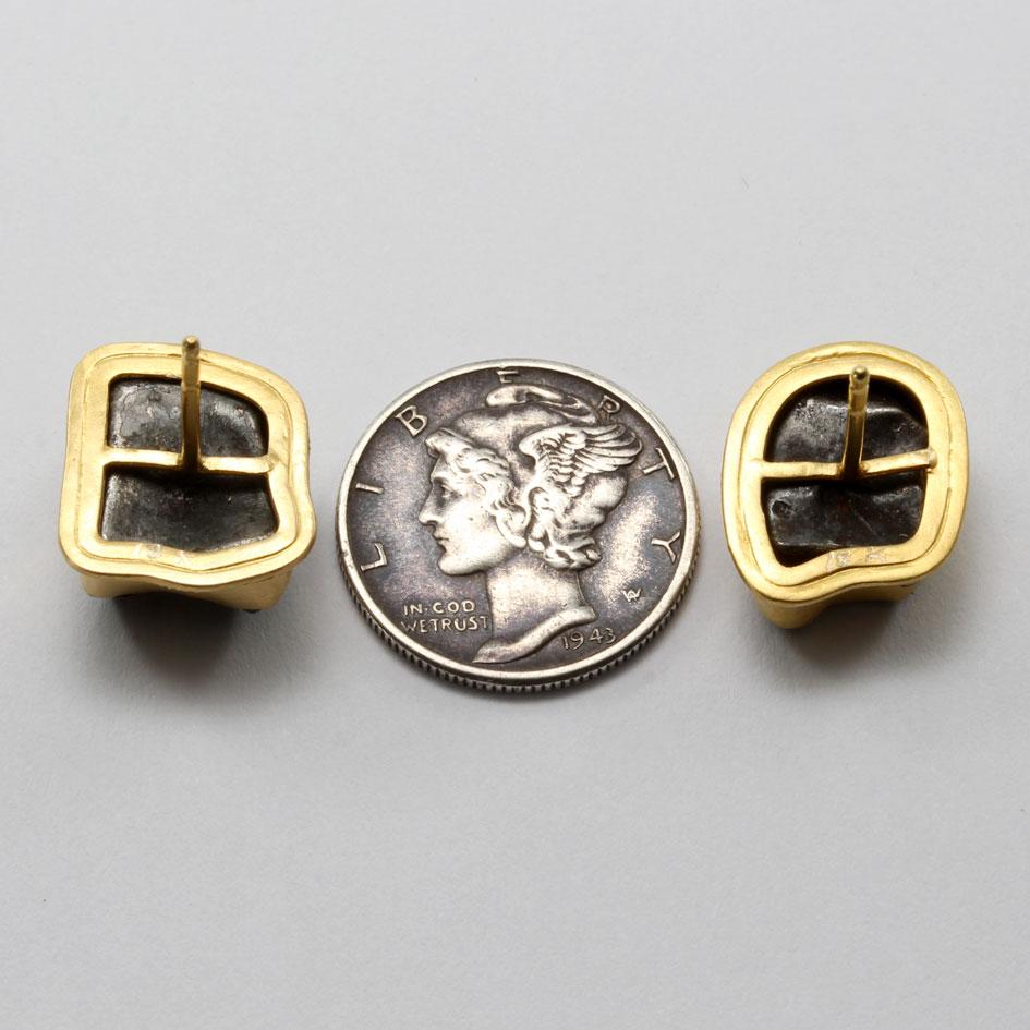Women's Steven Battelle Sikhote-Alin Meteorite 18K Gold Post Earrings For Sale