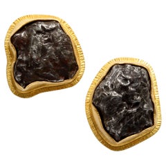Steven Battelle Sikhote-Alin Meteorite 18K Gold Post Earrings