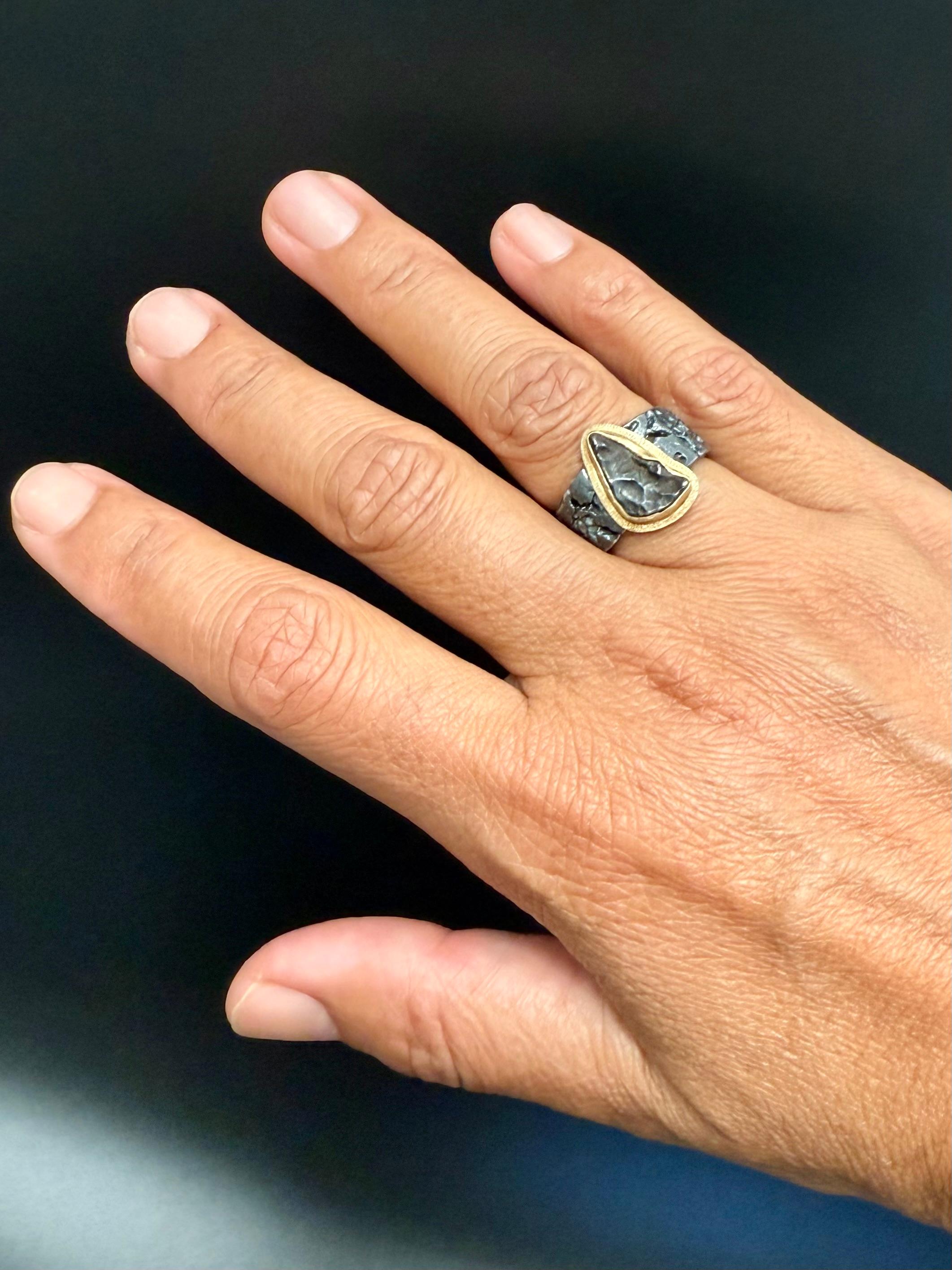 Steven Battelle Sikhote-Alin Meteorit 18K Gold/Sterling Ring im Angebot 5