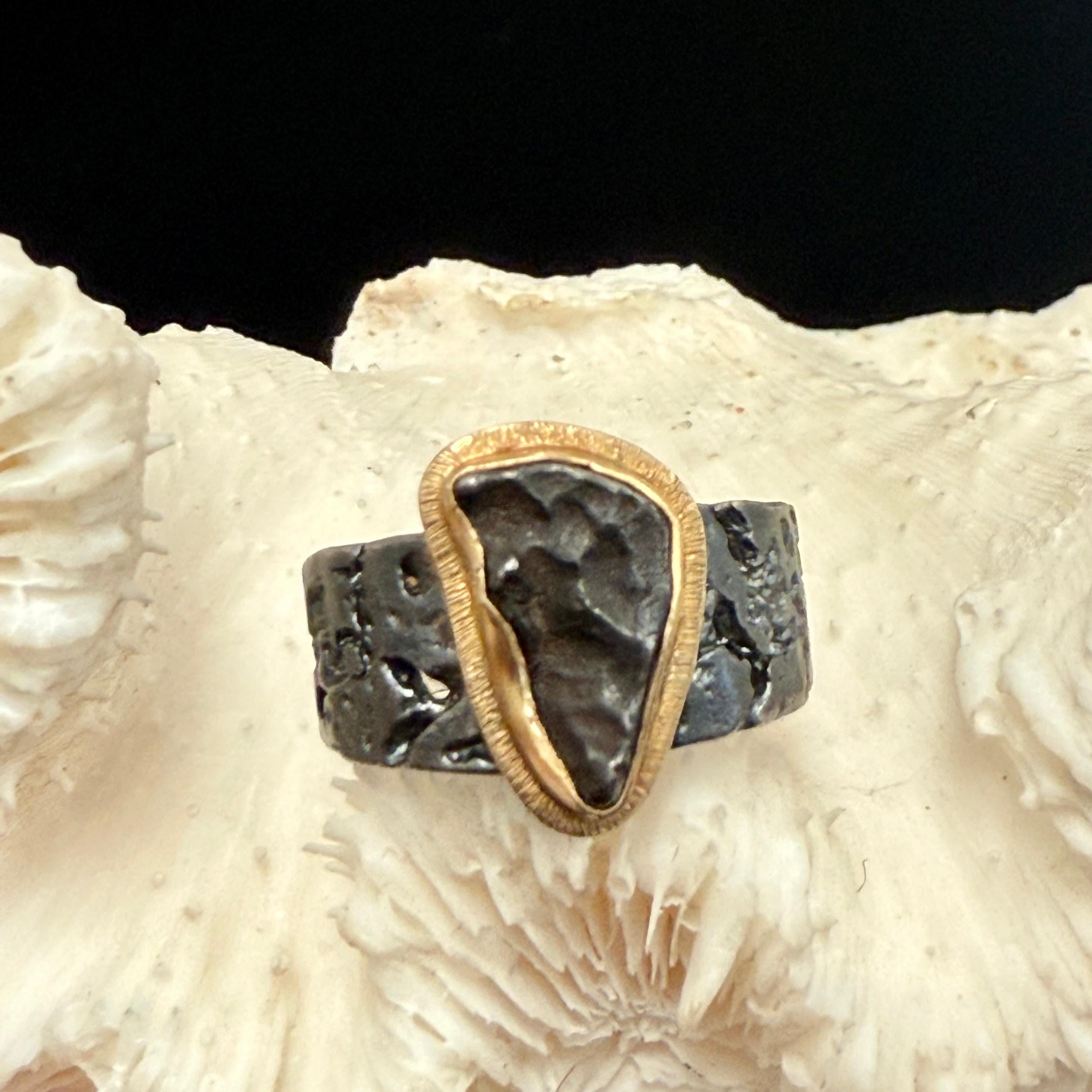 Steven Battelle Sikhote-Alin Meteorit 18K Gold/Sterling Ring im Angebot 6