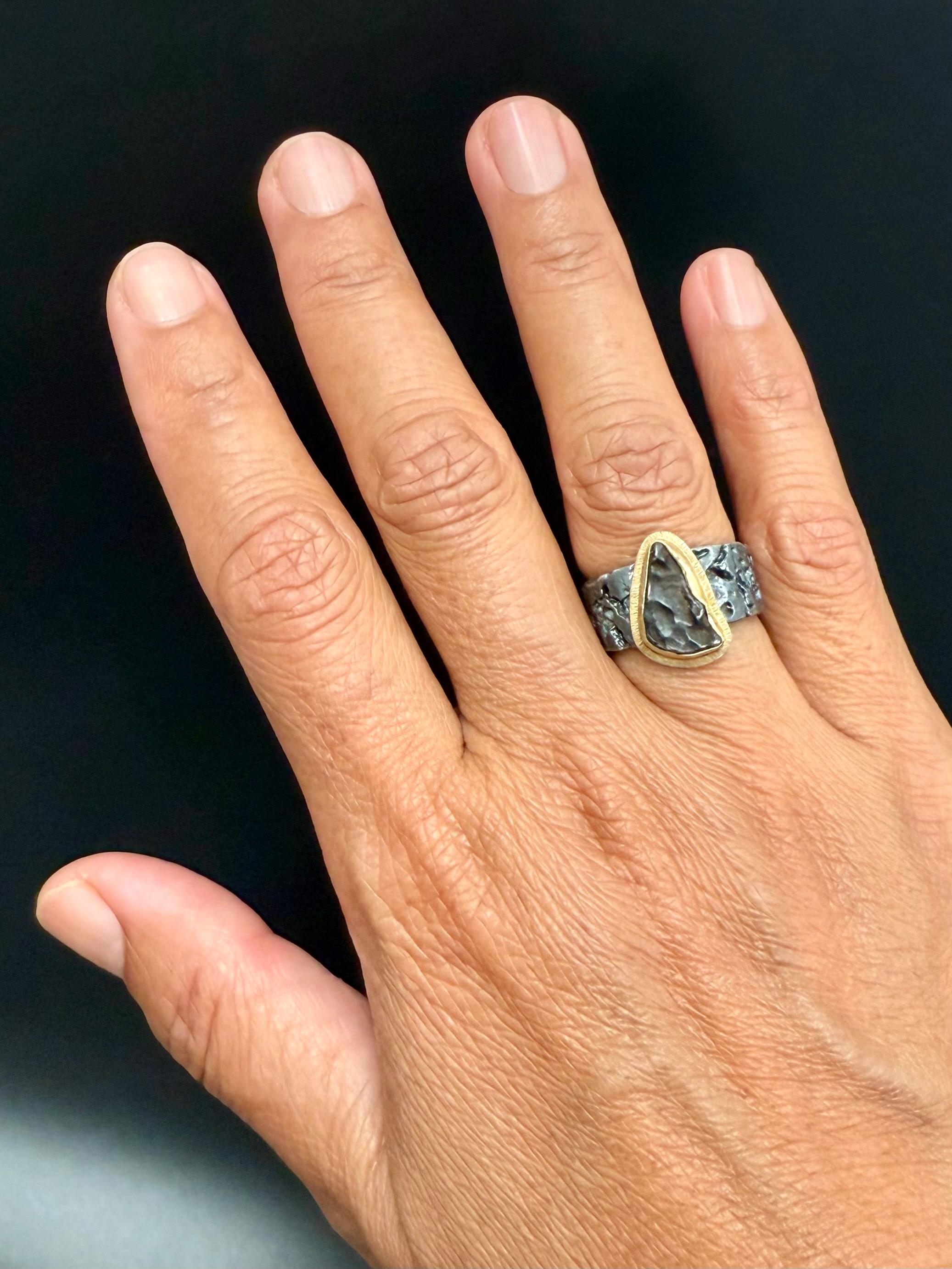 Steven Battelle Sikhote-Alin Meteorit 18K Gold/Sterling Ring (Zeitgenössisch) im Angebot
