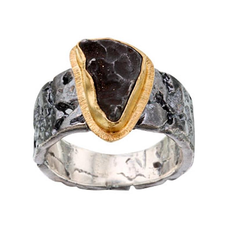 Steven Battelle Sikhote-Alin Meteorit 18K Gold/Sterling Ring im Zustand „Neu“ im Angebot in Soquel, CA
