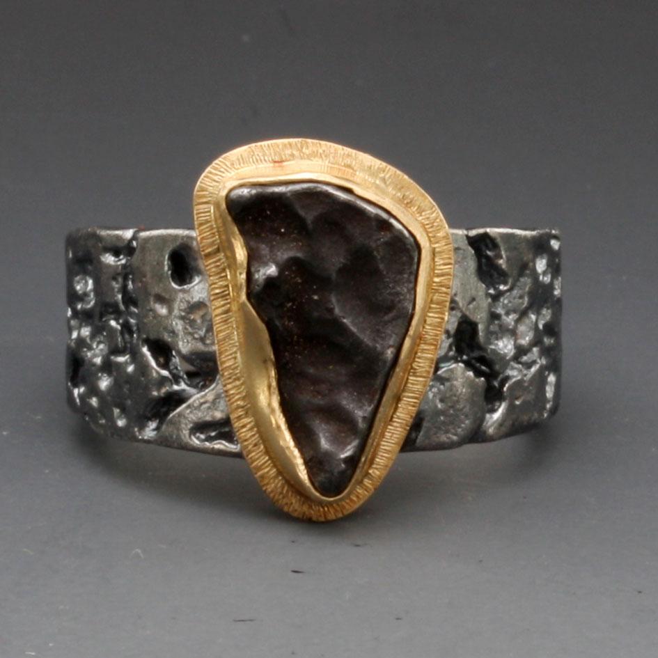 Steven Battelle Sikhote-Alin Meteorit 18K Gold/Sterling Ring für Damen oder Herren im Angebot