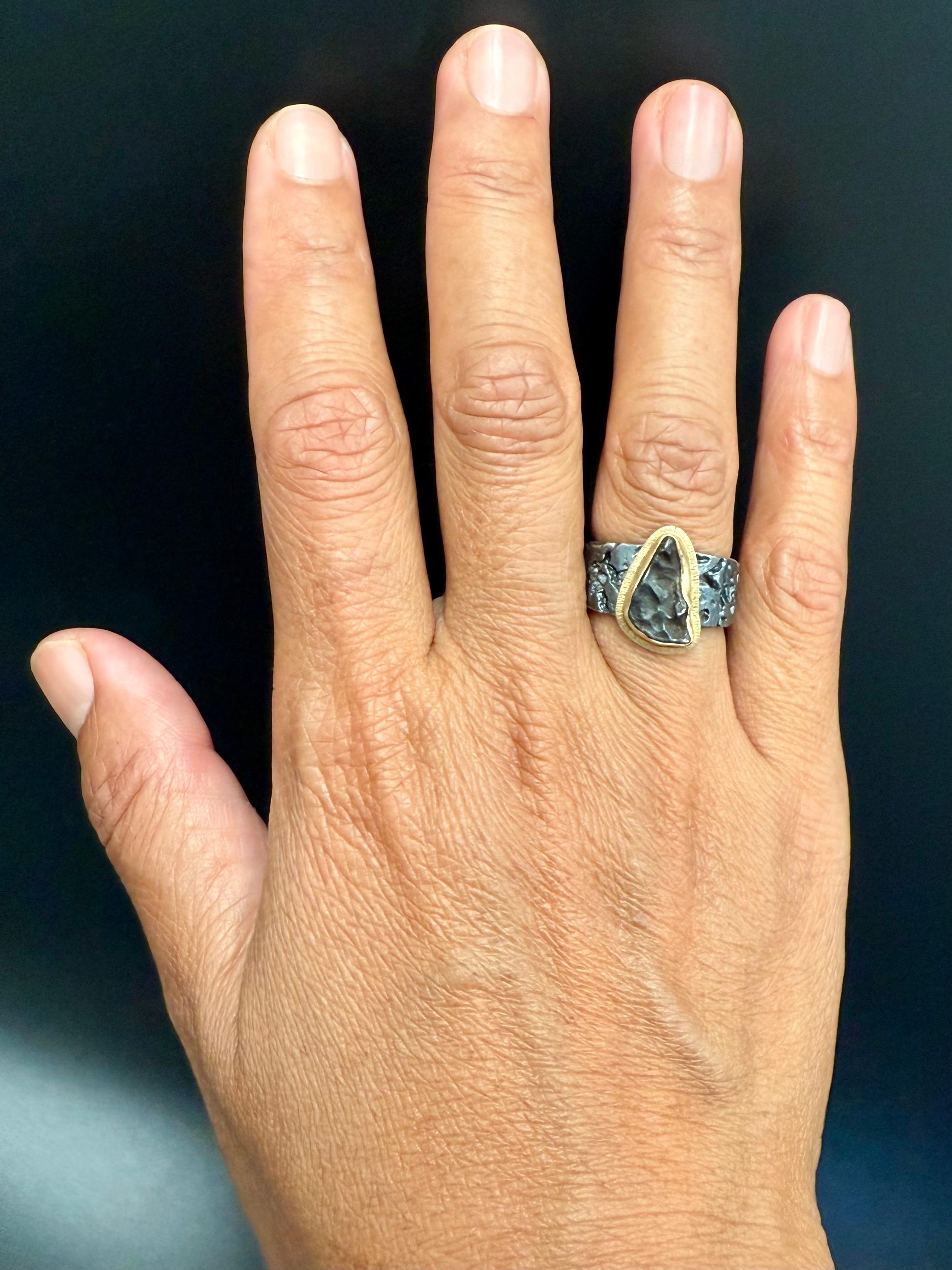 Steven Battelle Sikhote-Alin Meteorit 18K Gold/Sterling Ring im Angebot 4